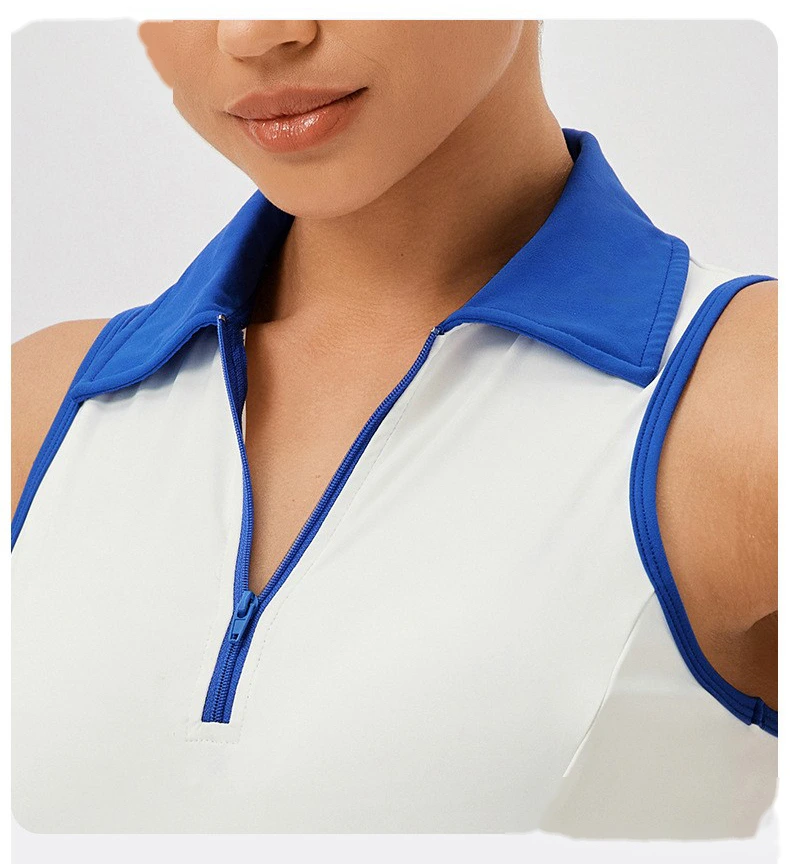 Custom lapel tennis skirt women's quick-drying breathable waist contrast sports leisure fitness dress detail