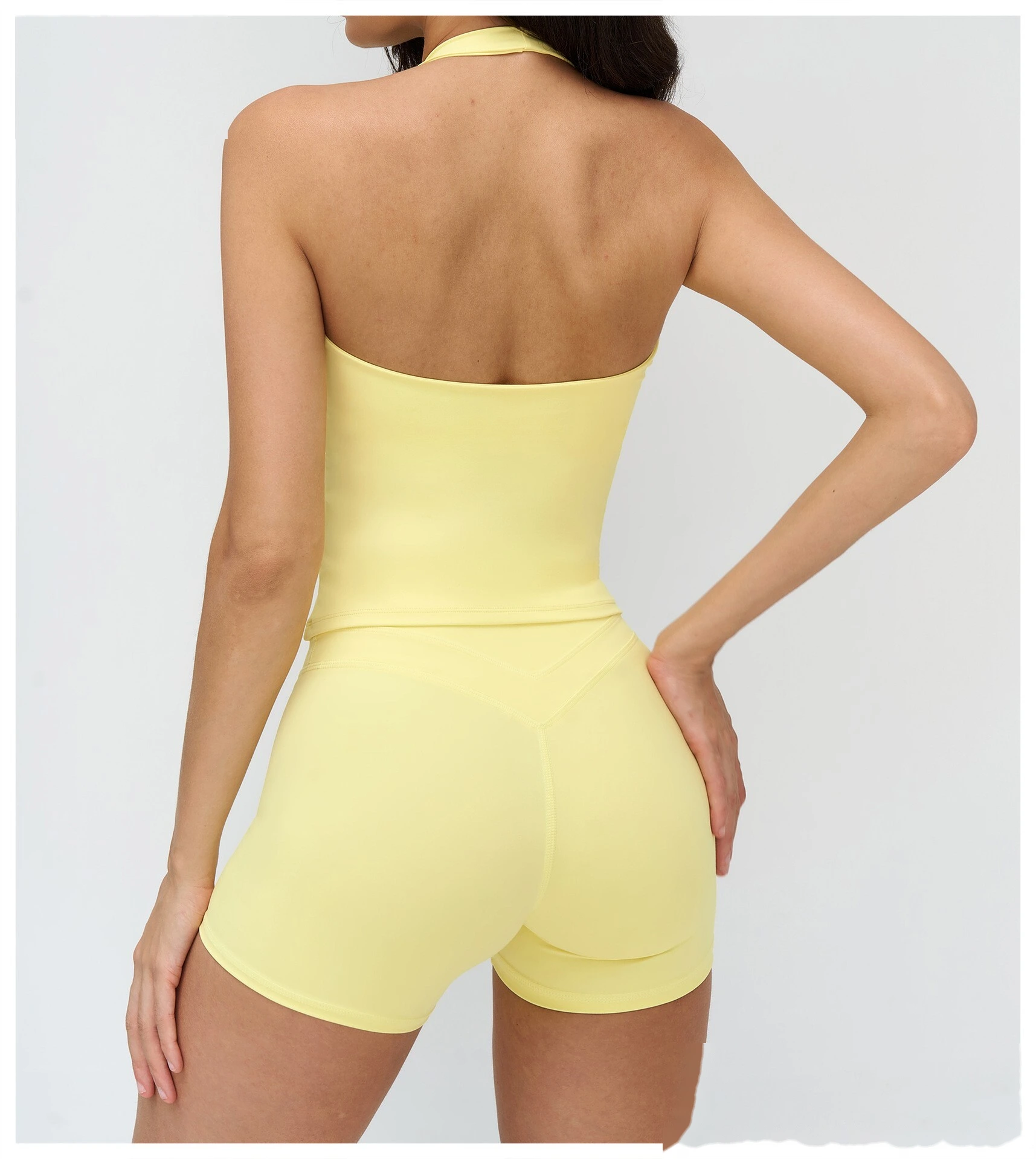 Custom V-Neck Halter Yoga Tank Top - Slim Fit Open Back Sports Bra for Running detail