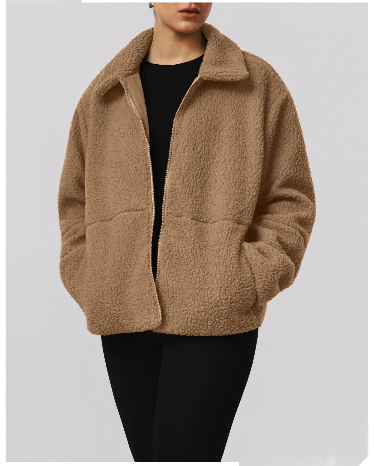 Women's Customizable Winter Fleece Jacket - Thick Sherpa Lined Lapel Cardigan, Warm Activewear for Running & Leisure detail