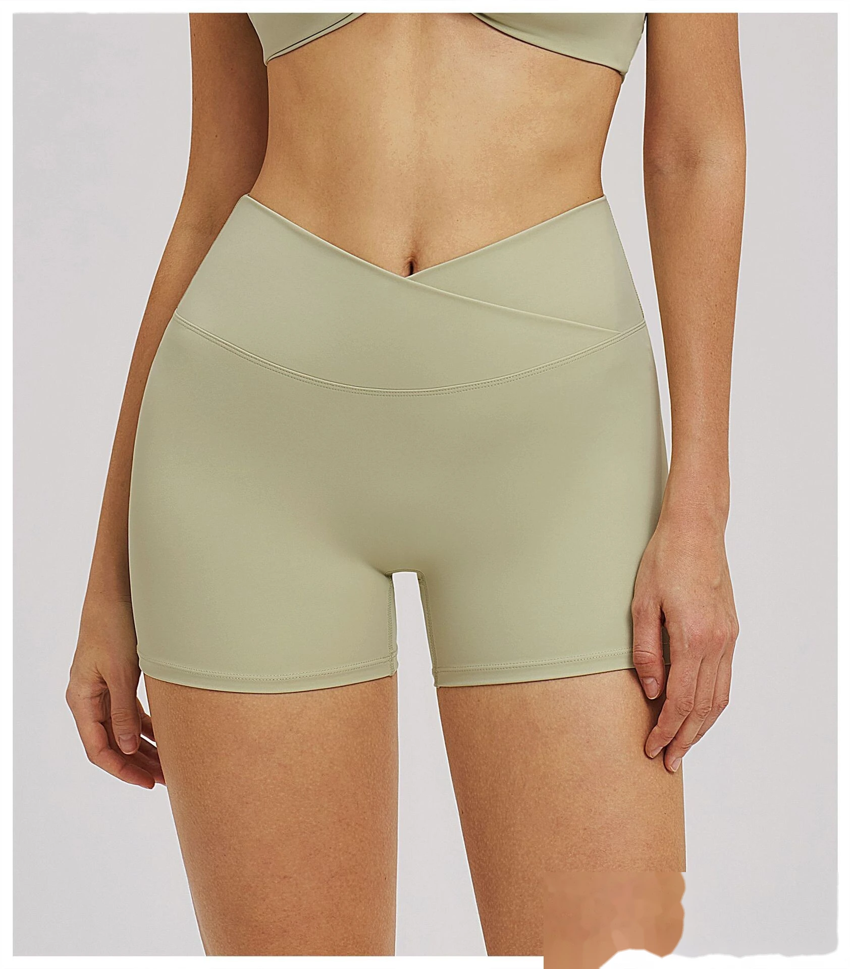 Custom Cross Waist Yoga Shorts - Women's Fleece Lined Tight High-Waisted Gym Running Outdoor Sports Shorts detail