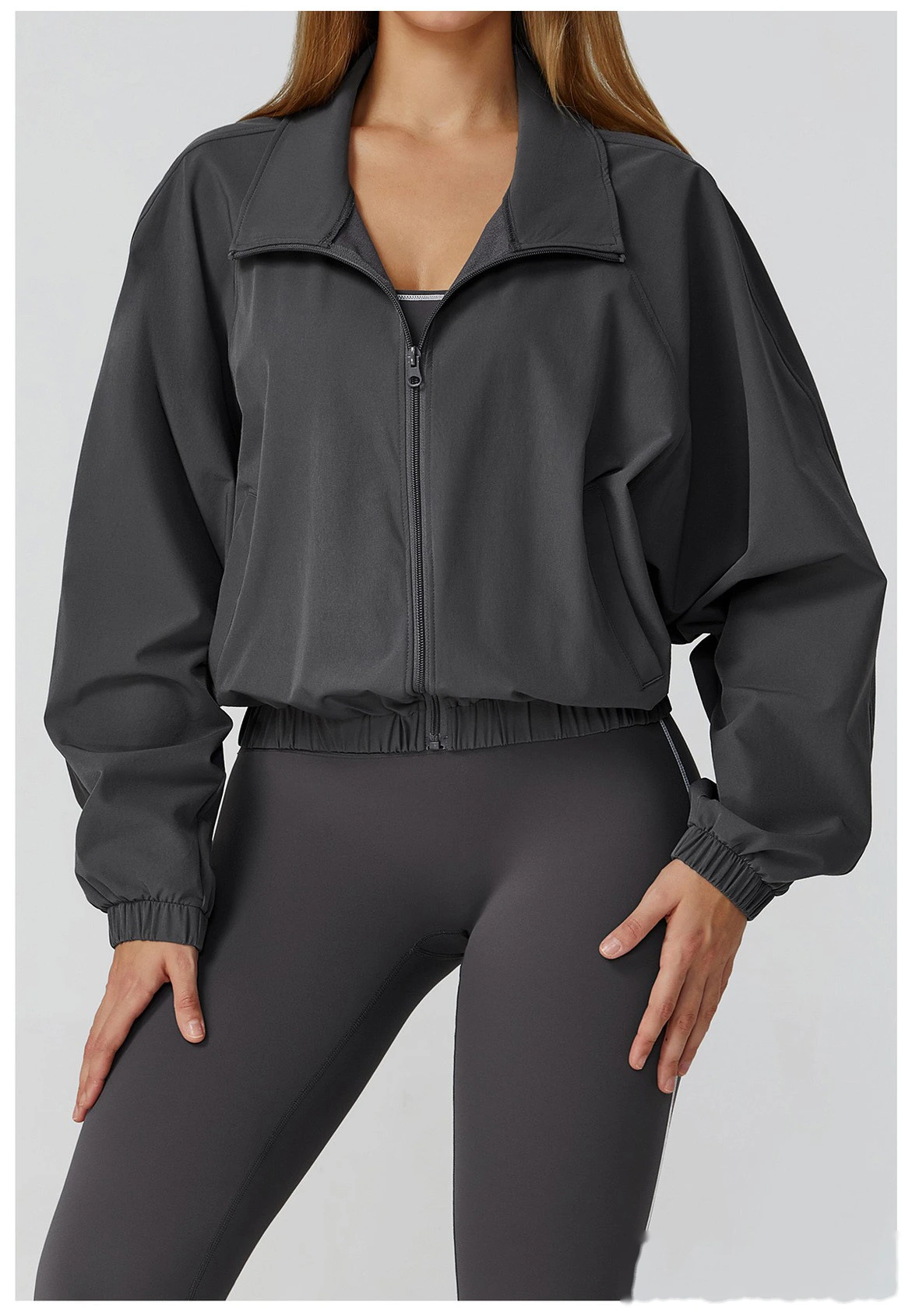 Custom-made stand-up collar sports coat women's windproof outdoor running fitness long-sleeved yoga clothing coat detail