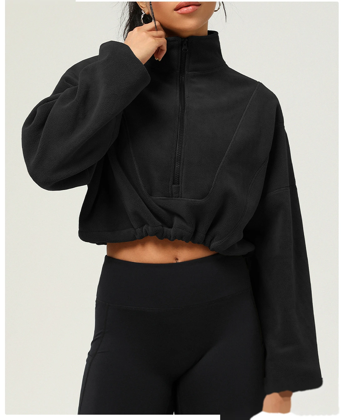 Customized autumn and winter Olympic fleece long-sleeved sweater stand-up zipper short casual warm sportswear women detail