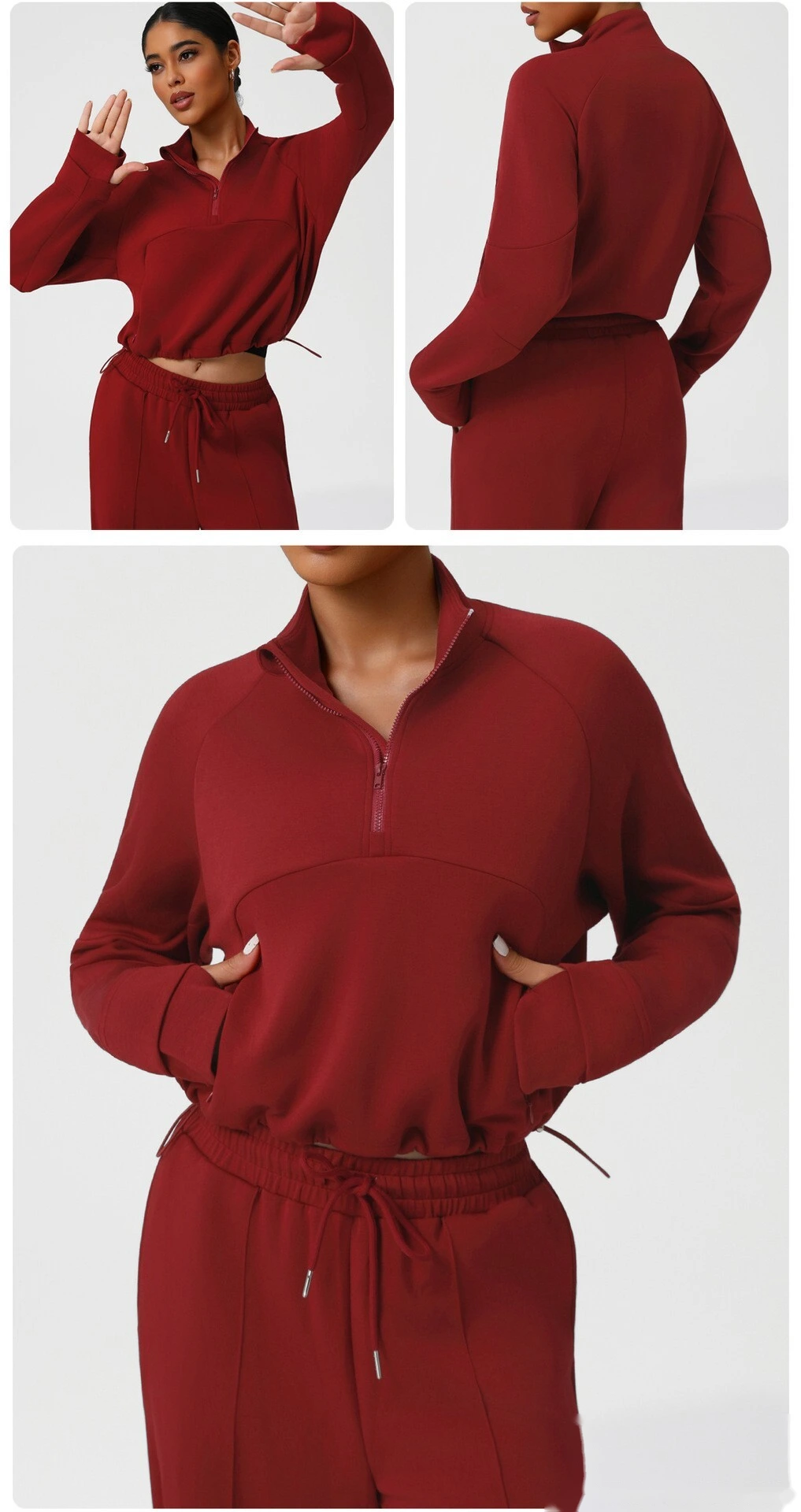 Customized thick sweater in autumn and winter sports leisure yoga clothes long sleeve coat loose sweater woman detail