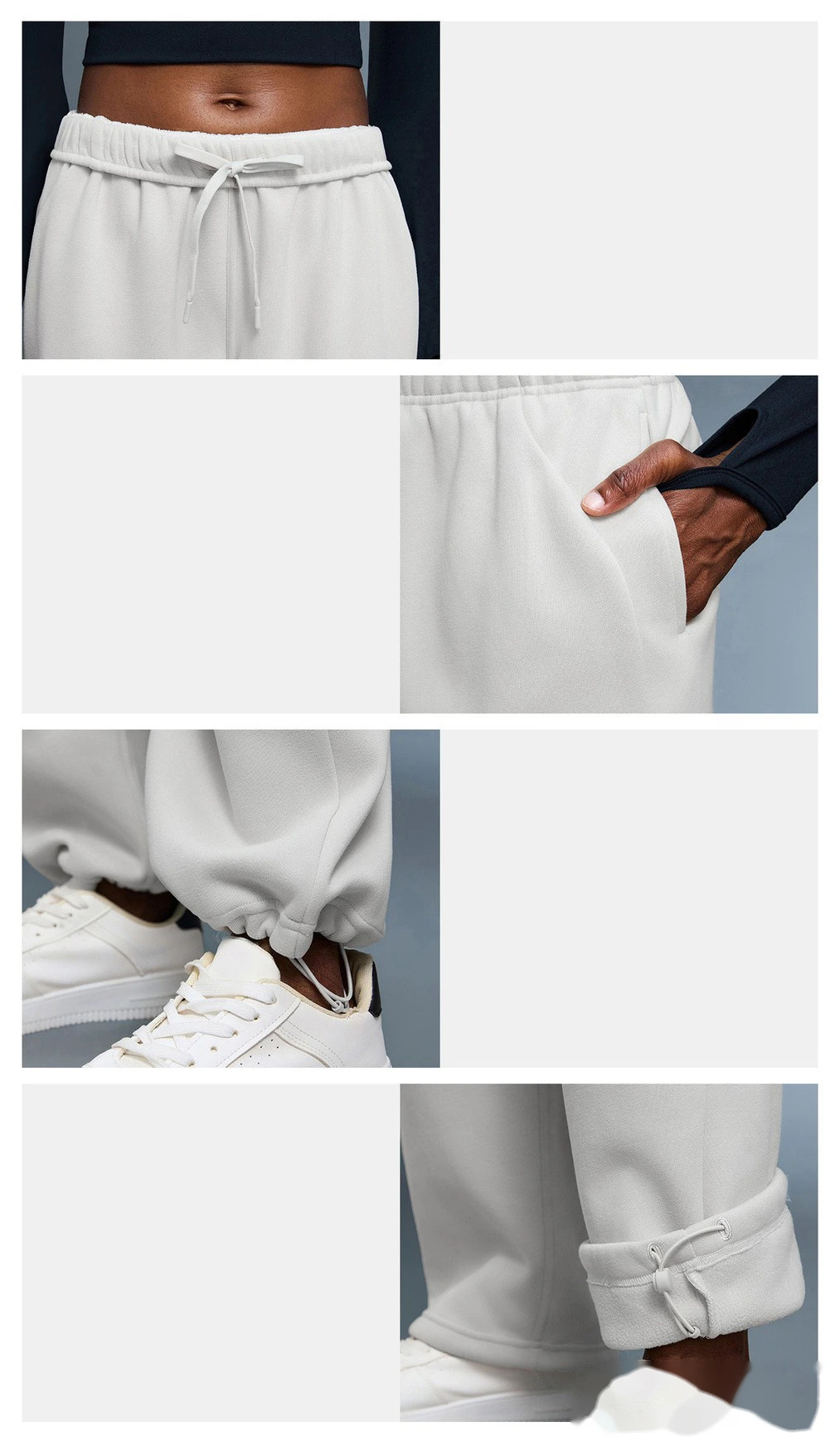Customized velvet warm casual pants loose sports pants in autumn and winter ladies drawstring leg pants - allni detail