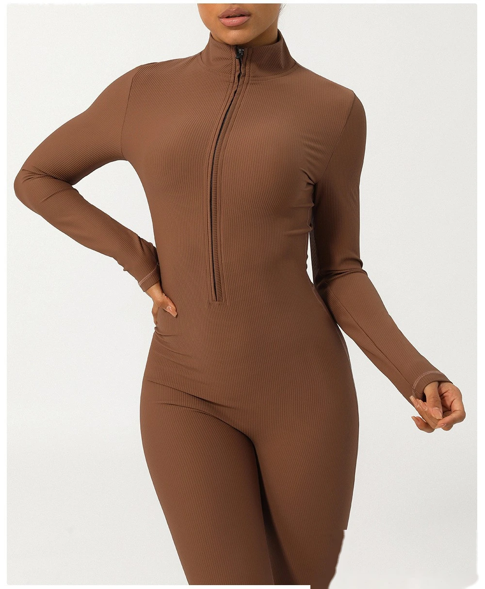 Customized zipper thread long sleeve yoga jumpsuit fitness exercise jumpsuit yoga clothes detail