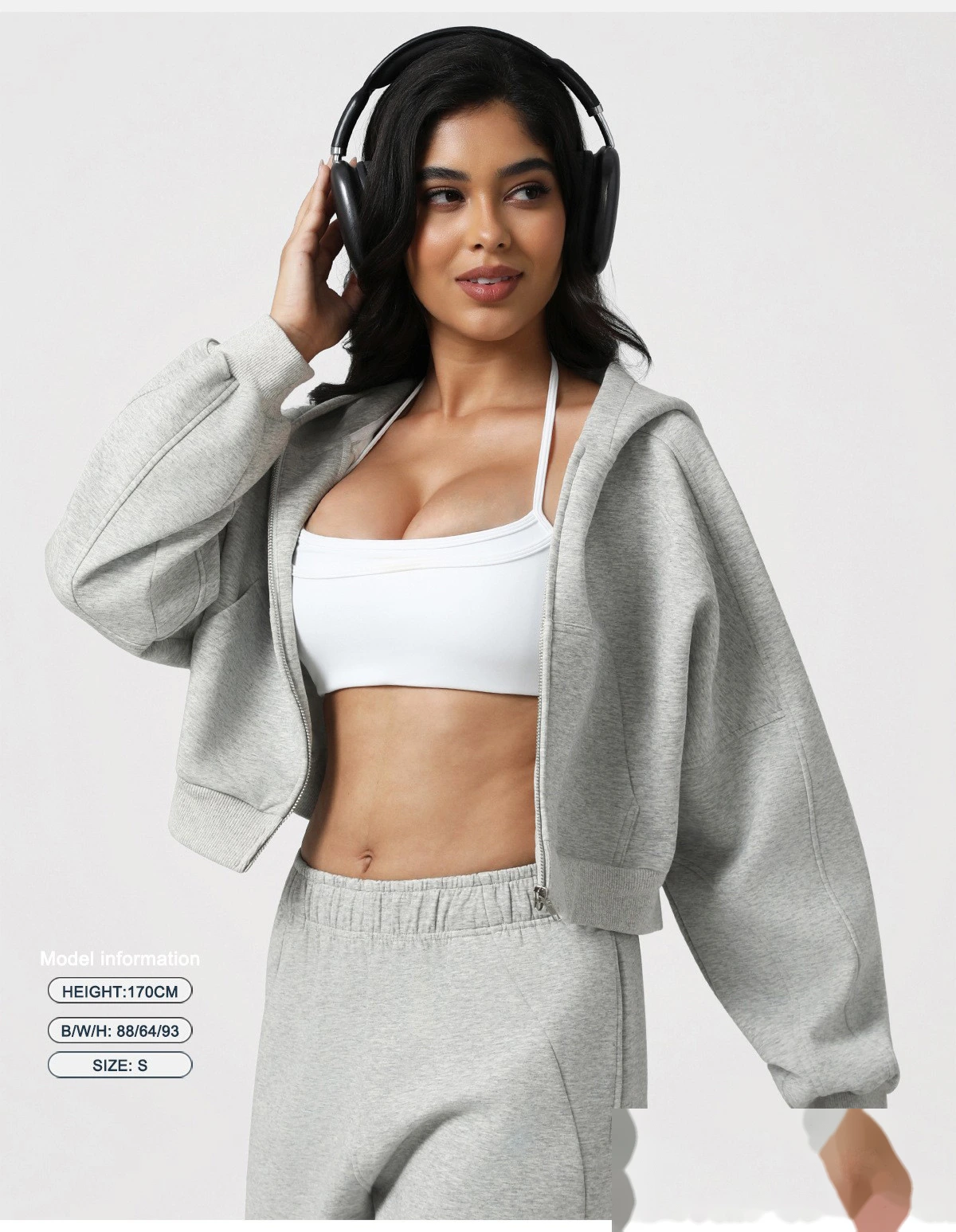 Custom hooded sporty casual sweatshirt, outdoor running fitness top, short-style yoga sweatshirt jacket detail