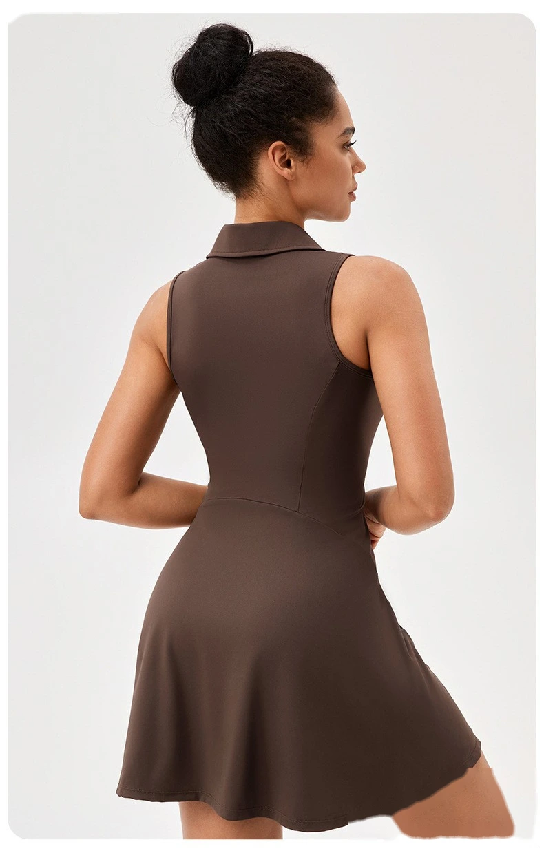 Custom lapel tennis skirt women's quick-drying breathable waist contrast sports leisure fitness dress detail