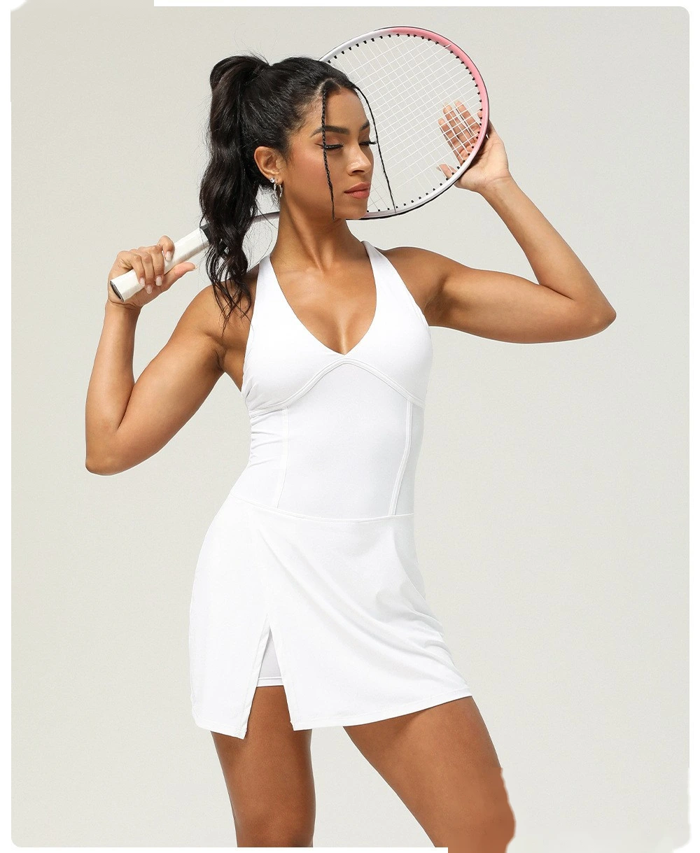 Customized sexy slit sports dress waist leggings skirt outdoor running fitness tennis apron pad detail