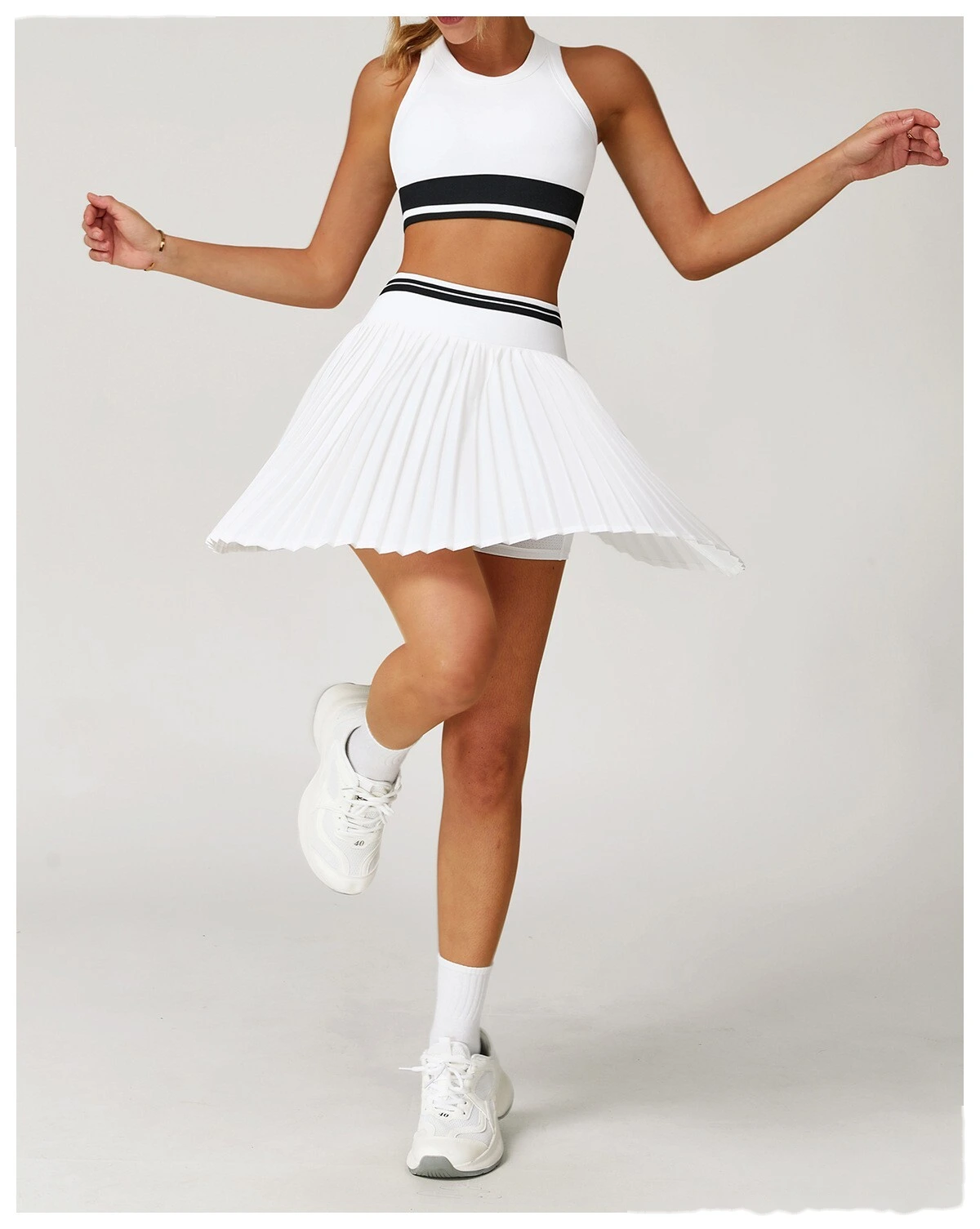 Customized contrast pleated skirt high waist A-shaped fitness skirt anti-exposure tennis skirt detail