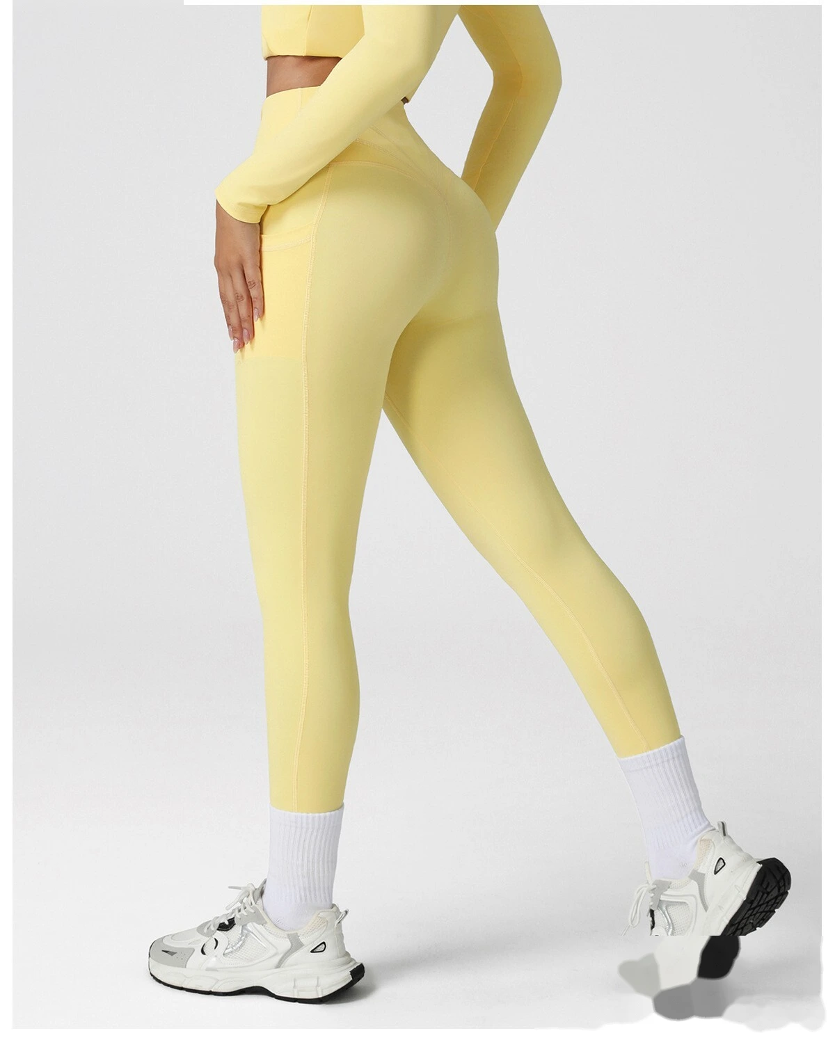 Customized fashion tight-fitting high-elastic slim side pocket sports yoga fitness pants detail