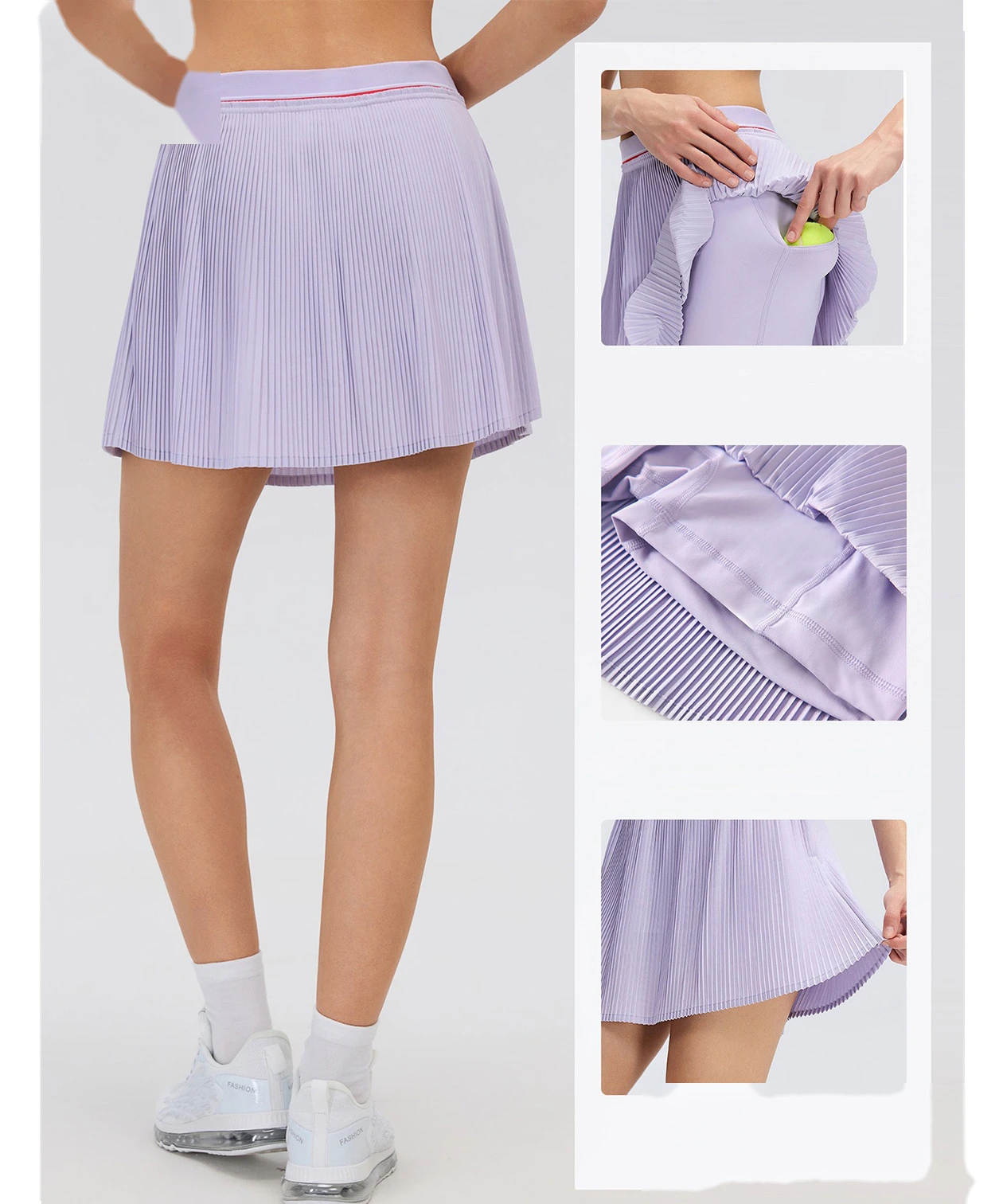 Solid Sports Tennis Skirt, Anti-Chafing Athletic Skort with Inner Shorts, Lightweight Sports Skirts for Running Gym detail