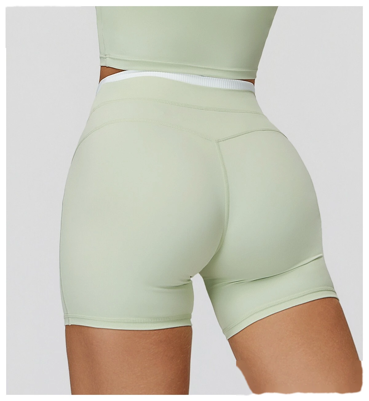 Customizable Naked-Feel Sports Shorts | Women's Contrast Ribbed High-Waist, Tight-Fit Yoga & Running Style detail