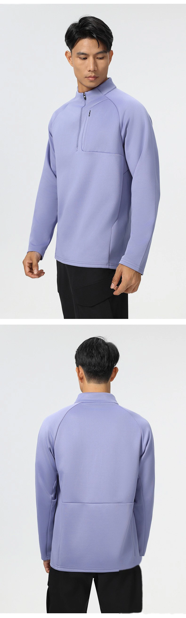 Customized men's stand-up collar long-sleeved leisure sports T-shirt running fitness clothes detail