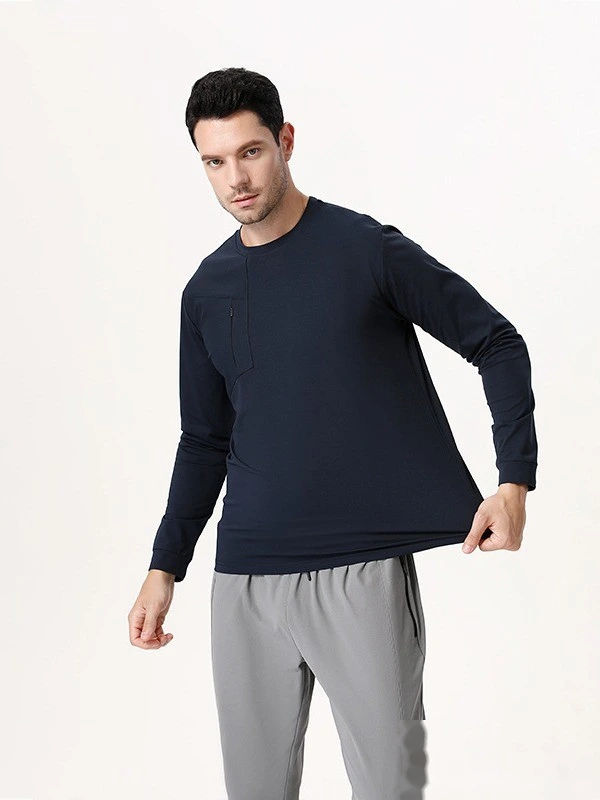 Customized men's long sleeve leisure sports fitness pocket T-shirt detail