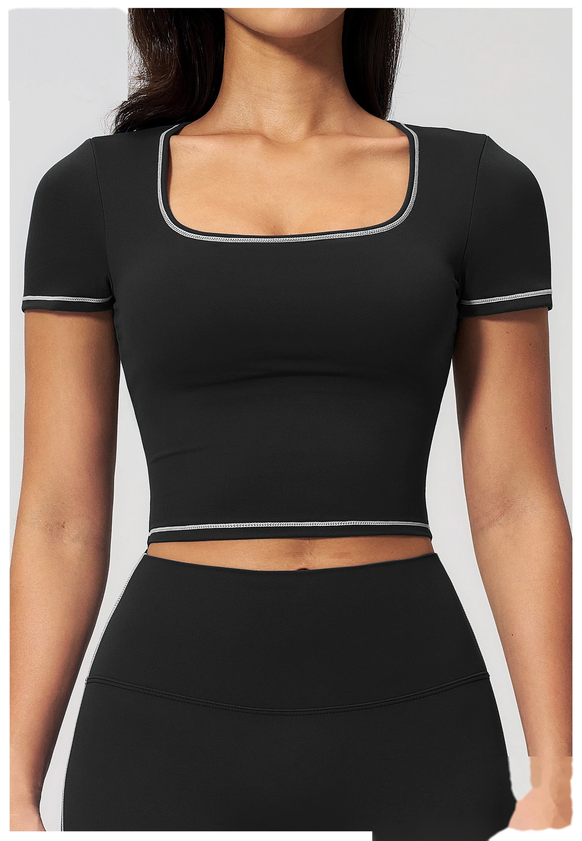Women's Yoga Short Sleeve Top, Skinny Crop Waist Color Block Outdoor Quick Dry Running Fitness Sports Tee detail