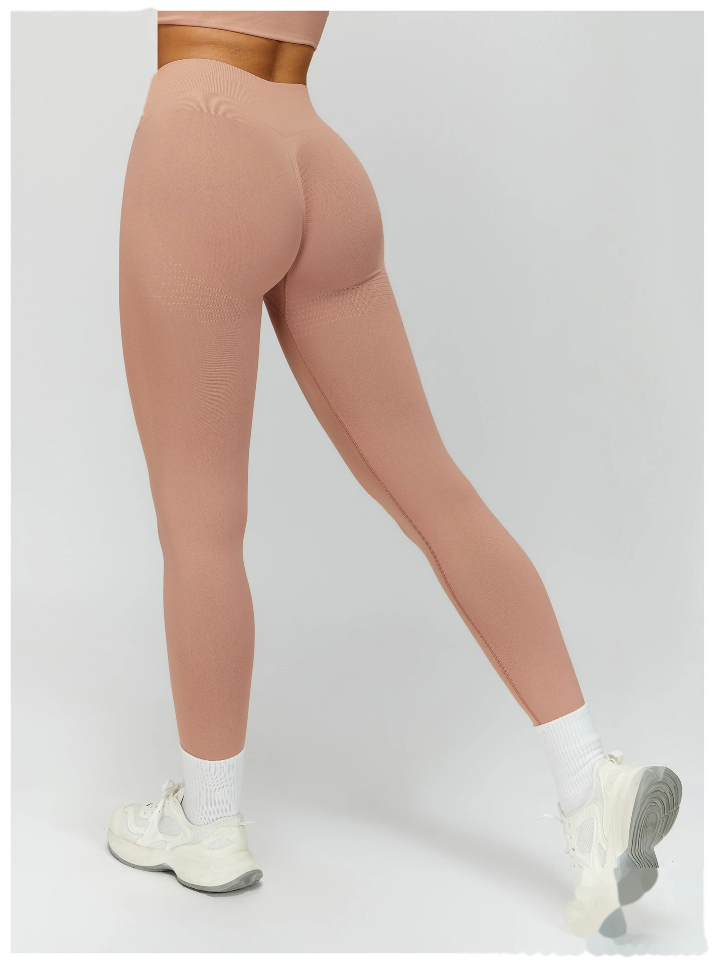 Custom EU/US High-Waisted Yoga Pants - Seamless Butt-Lifting Ribbed Waist Tummy-Control Leggings for Running Gym detail