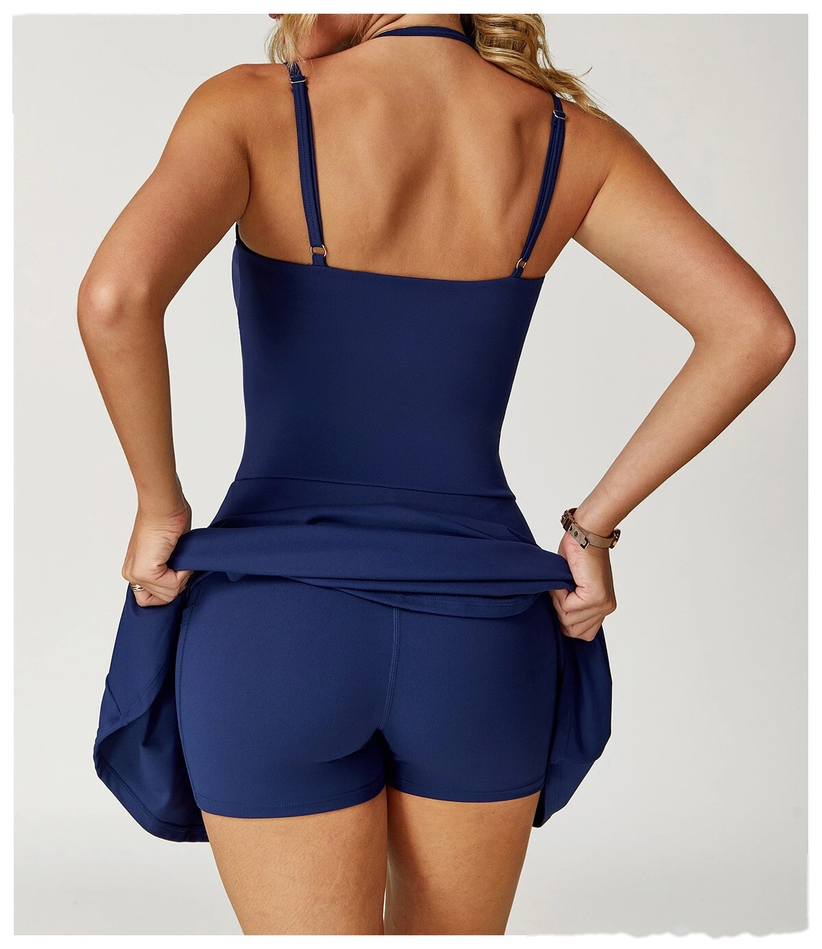Custom suspender dress female pocket bottoming anti-exposure A-line skirt running tennis skirt detail
