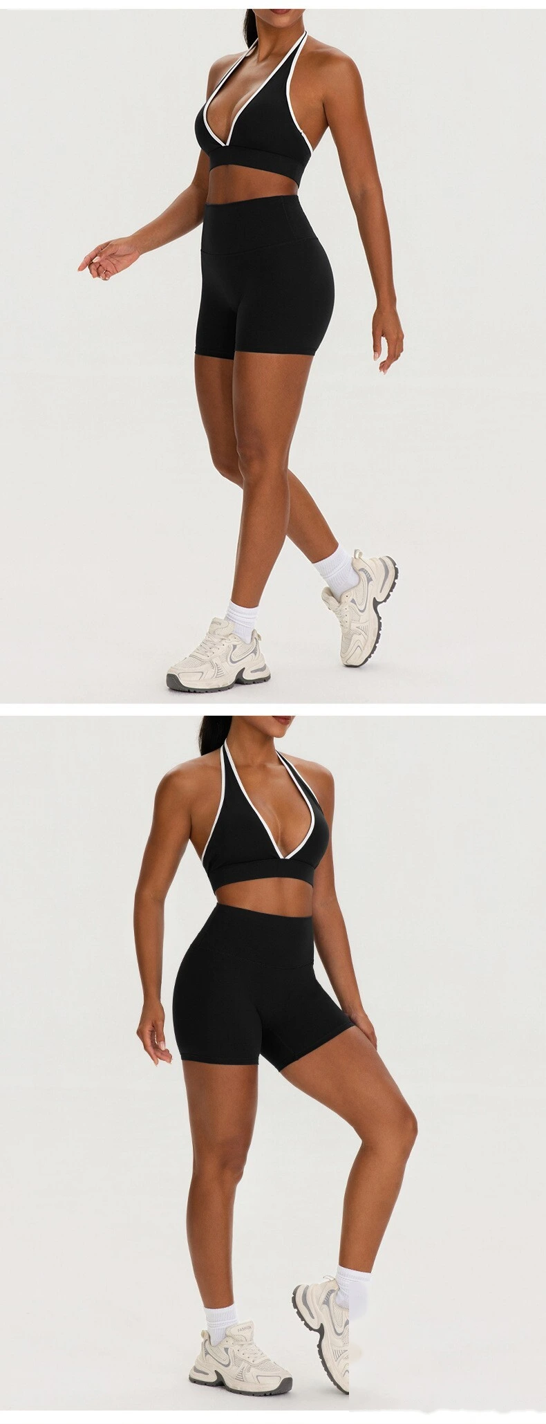 Custom Women’s V Neck Halter Color Block Yoga Bra Naked Feeling Workout Fitness Sports Bra detail