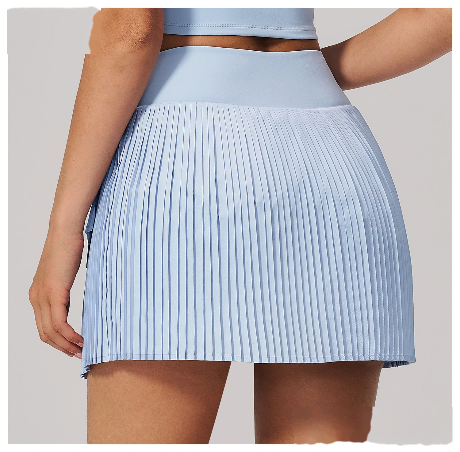 Women Summer Activewear Suit, Stretch Yoga Top + Anti-Exposure Pleated Tennis Skirt, Lightweight Fitness Outfit detail