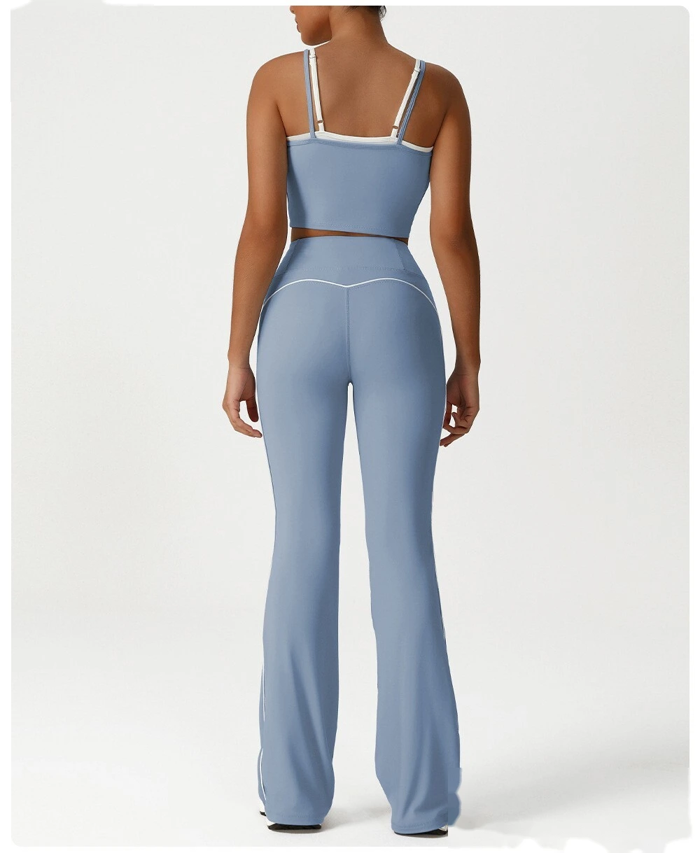 Custom micro-La leisure yoga pants women's new contrast running pants dance training fitness wide-leg pants detail
