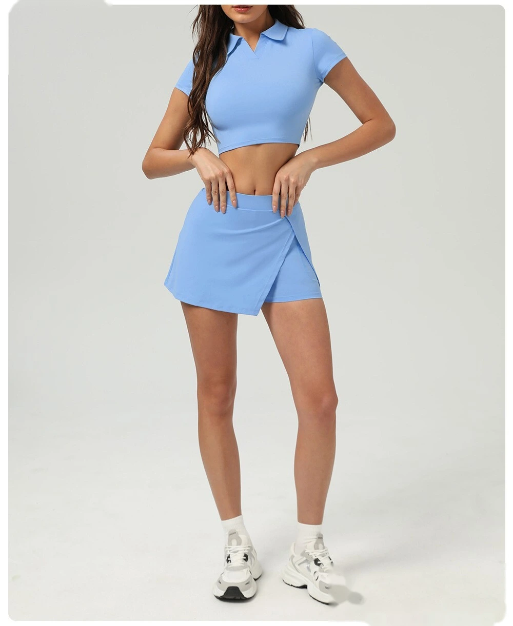 Ice sunscreen tennis T-shirt women's lapels new short sports casual shirt summer yoga fitness clothes detail