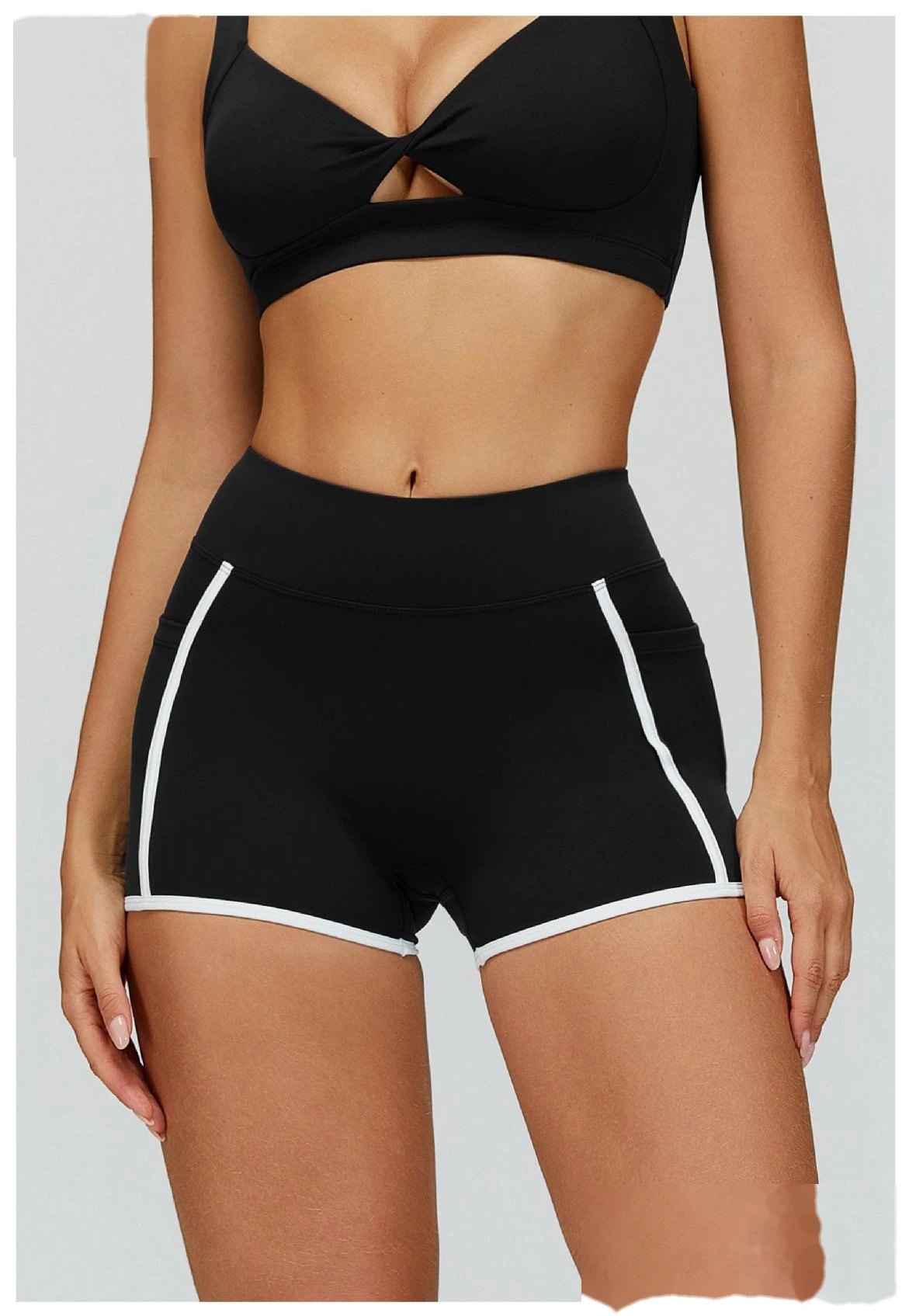 Custom Naked-Feel Yoga Shorts - Women’s High-Waisted Color Block Tight Butt-Lifting Running Shorts detail