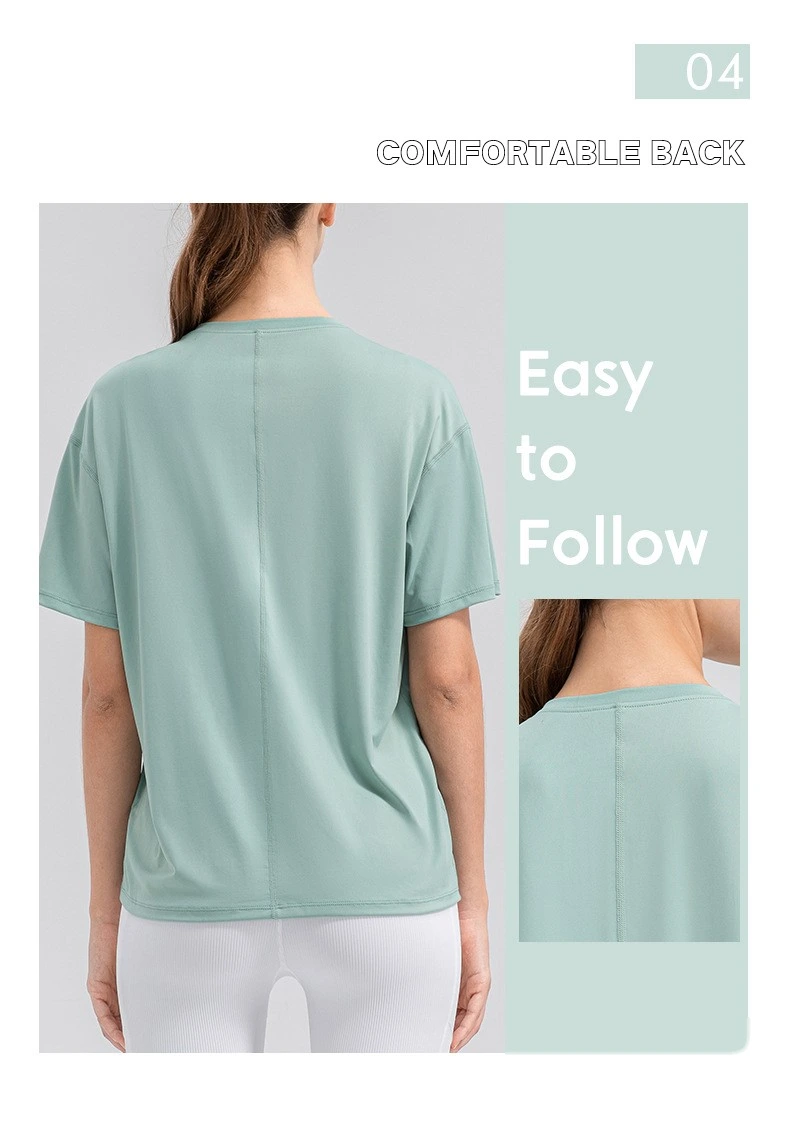 Women summer loose short sleeve t-shirt quick dry breathable fitness tee detail