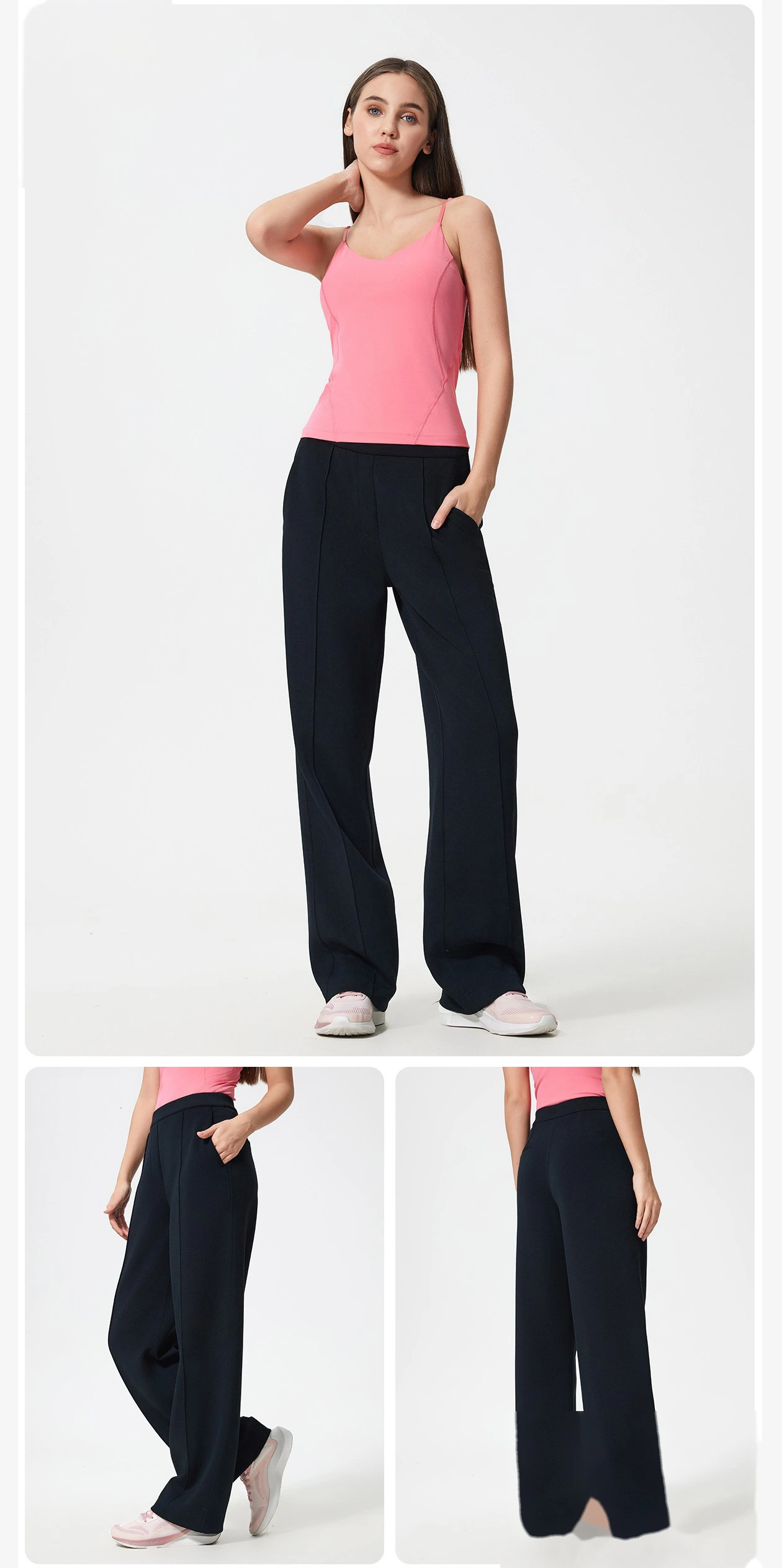Custom sports casual pants women's loose and slim straight pants air layer bare wide-leg pants detail