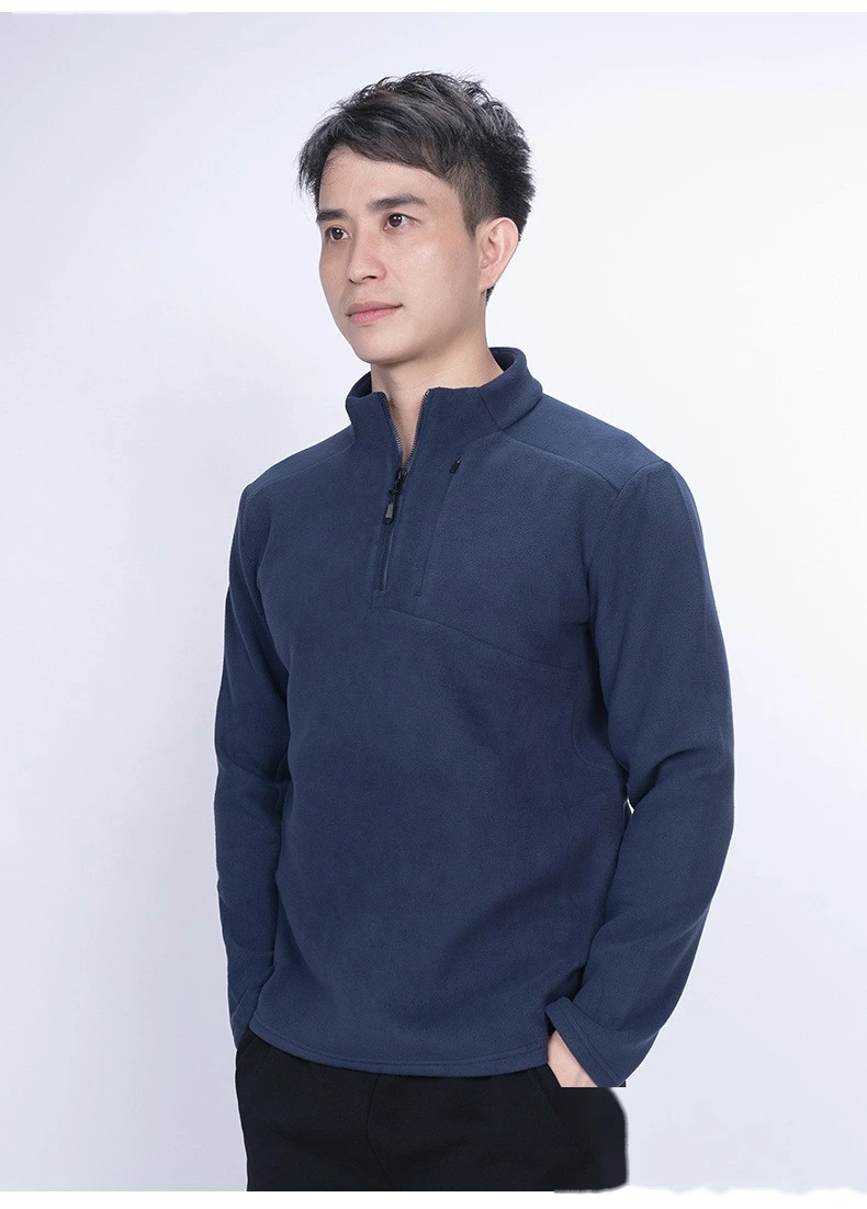 Customized semi-zipper long-sleeved T-shirt men's sweater Austrian fleece warm outdoor winter warm clothes detail