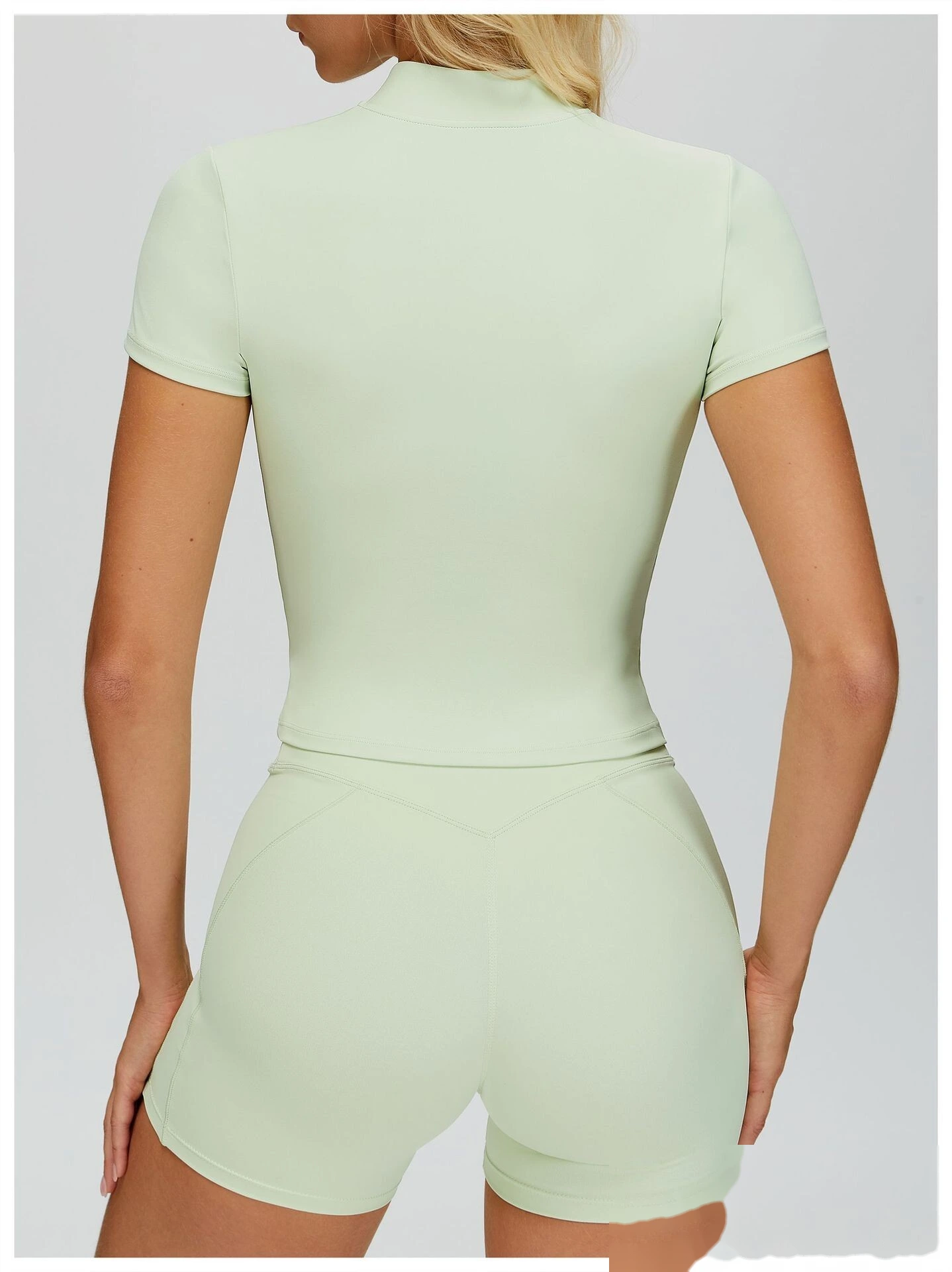 Custom Women’s Naked-Feel Running Top - Stand-Collar Zipper Tight Fitness Yoga Short Sleeve T-Shirt detail