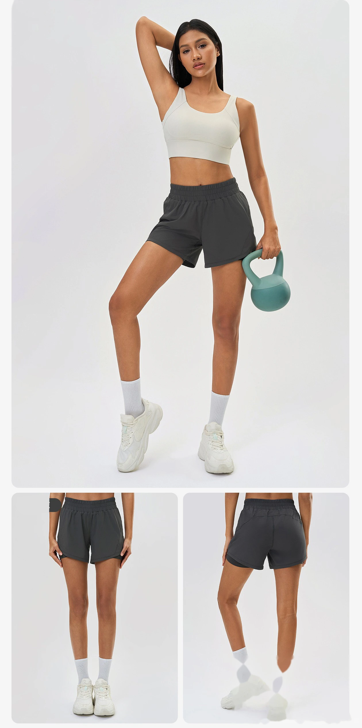 Quick-drying breathable sports shorts female fake two-piece anti-exposure high waist training yoga fitness pants detail