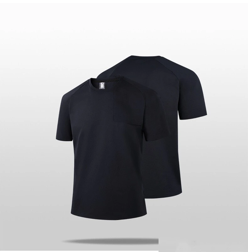 Custom Men’s 7A Antibacterial Ice Silk Lightweight T-Shirt Loose Breathable Seamless Tee with Pocket detail