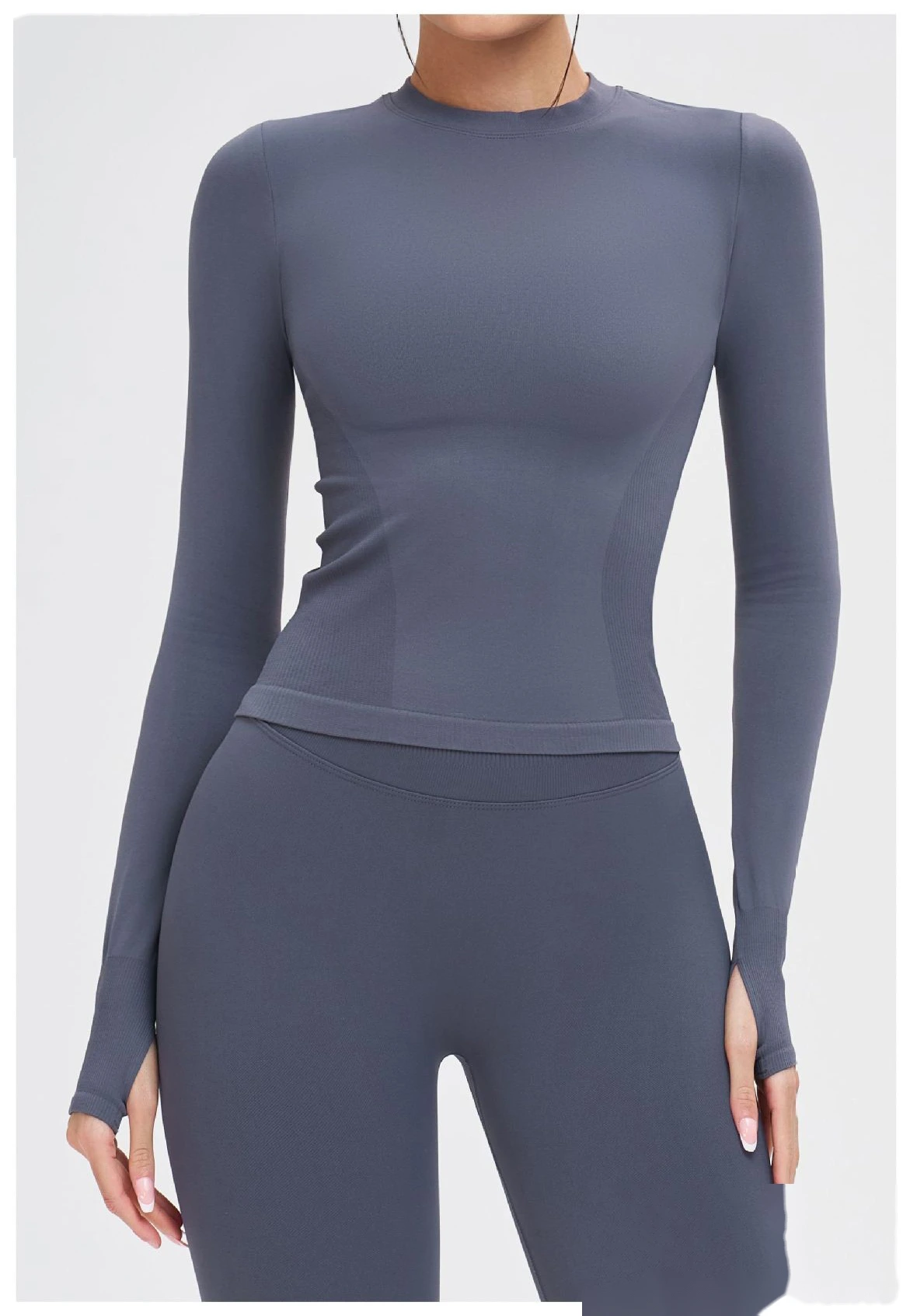 Custom Seamless Yoga Long Sleeve - Women's Crew Neck Tight High-Stretch Running Fitness T-Shirt detail