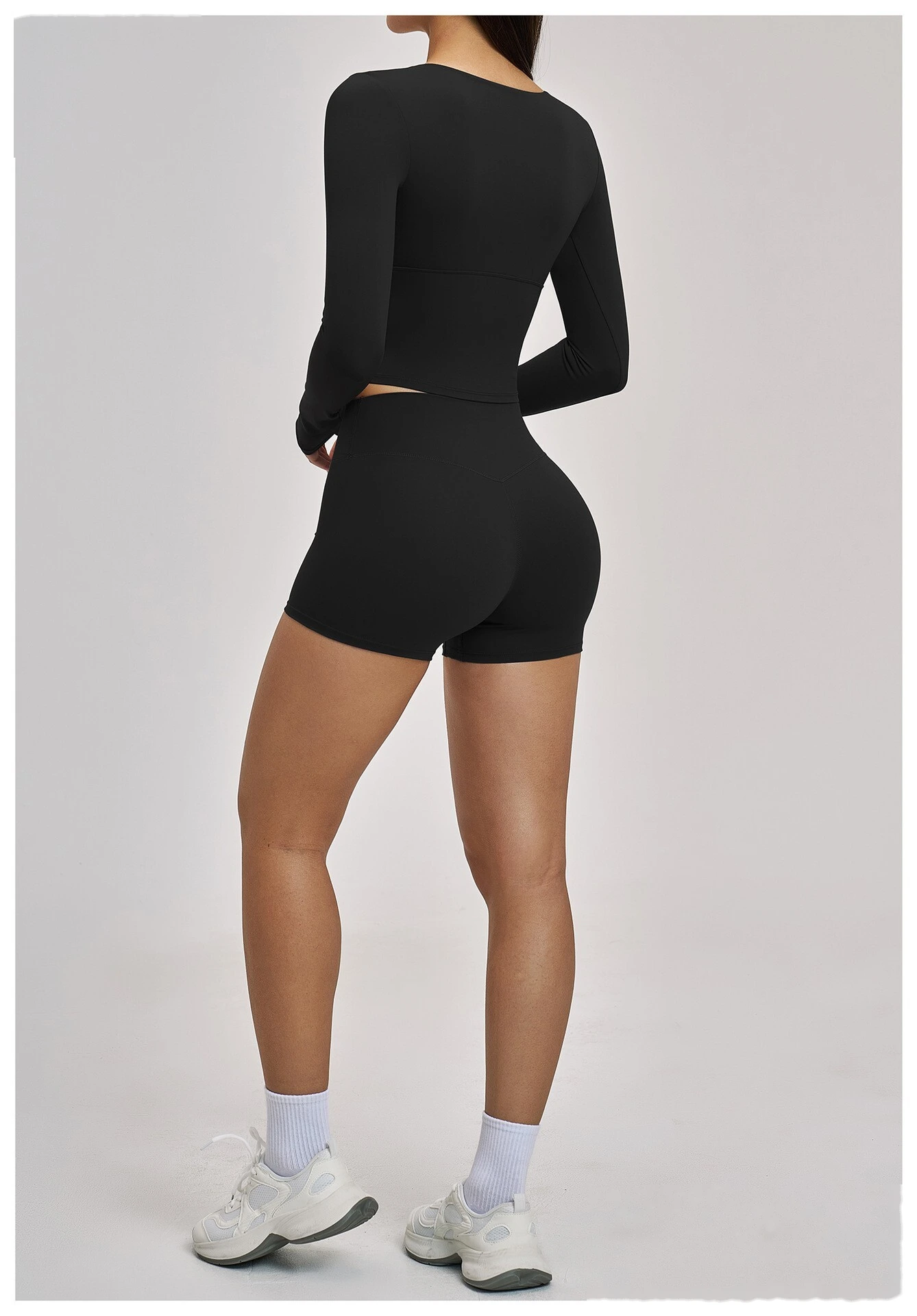 Women’s Custom Spring Summer High Stretch Slim Fit V-Neck Long Sleeve Yoga T-Shirt Fitness Workout Top detail