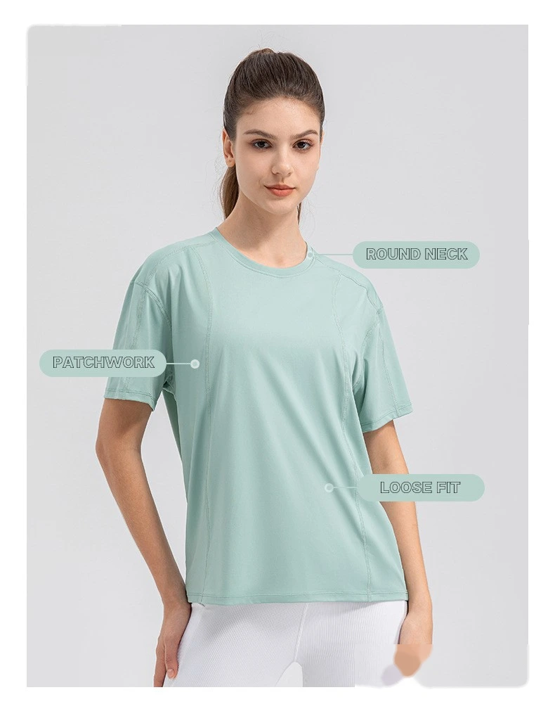 Women summer loose short sleeve t-shirt quick dry breathable fitness tee detail