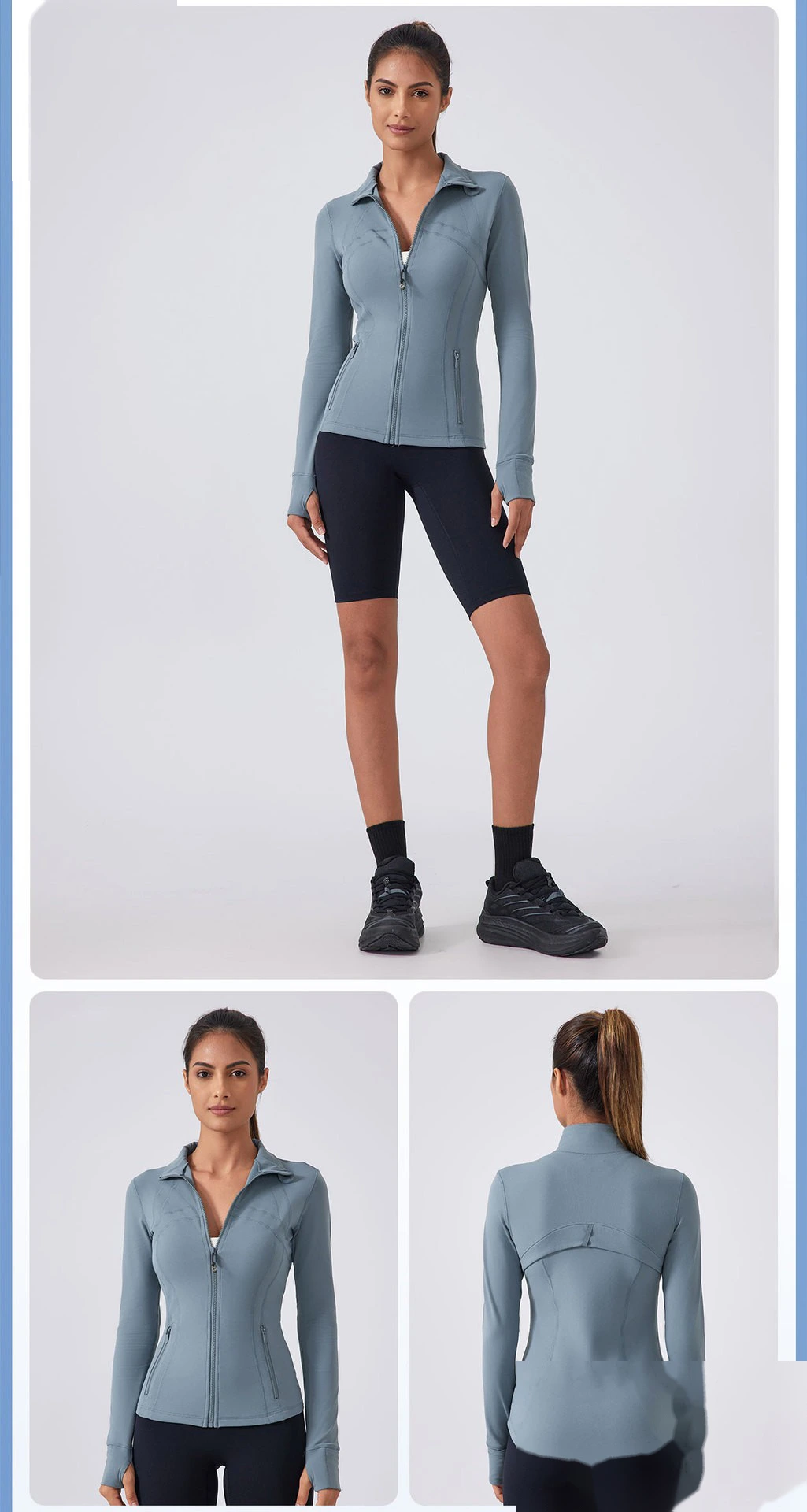 Custom-made women's running and cycling sports long-sleeved slim collar sports yoga fitness suit jacket detail