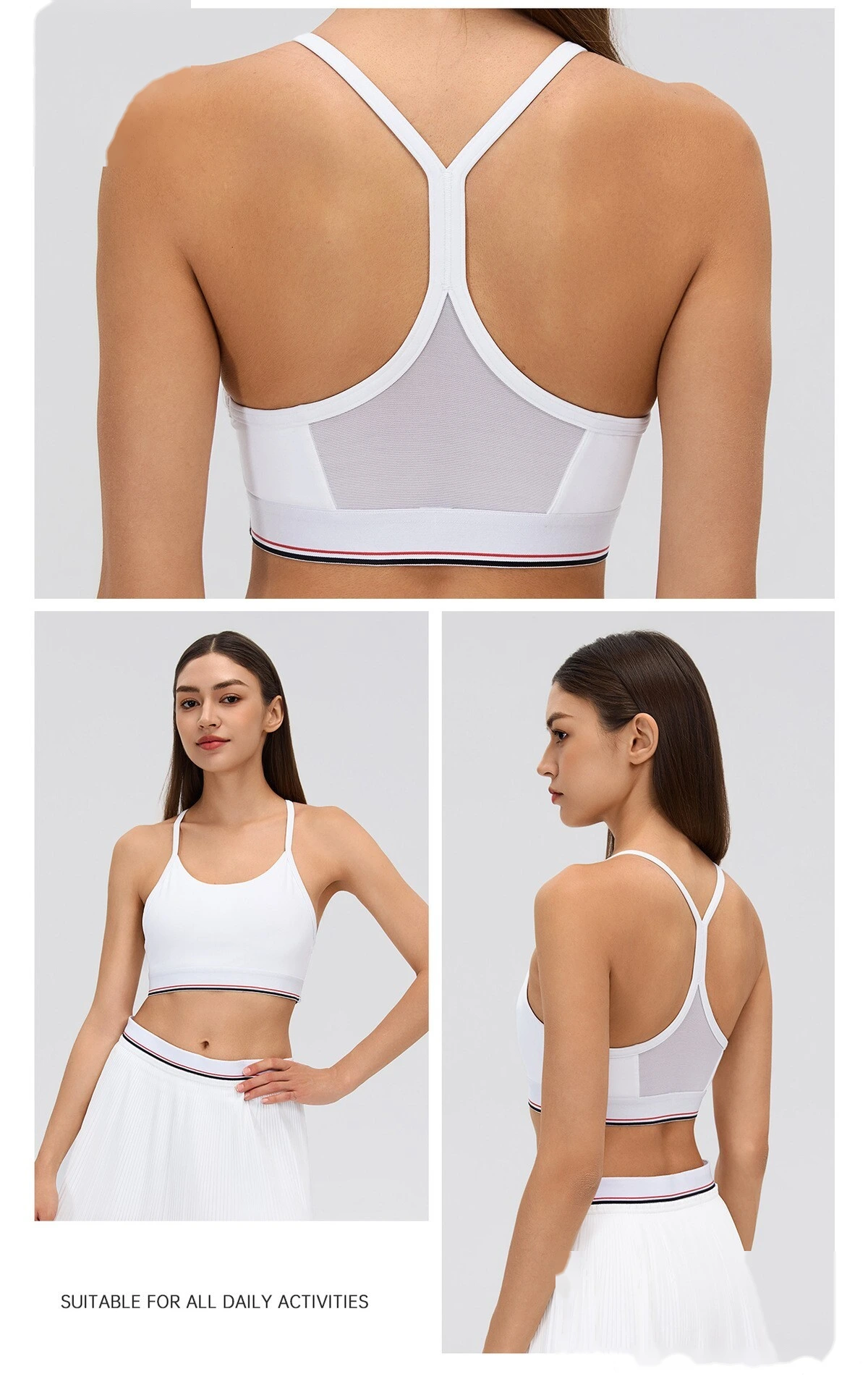 Contrast sports bra women's thin shoulder straps Pilates fitness underwear mesh stitching breathable yoga vest detail