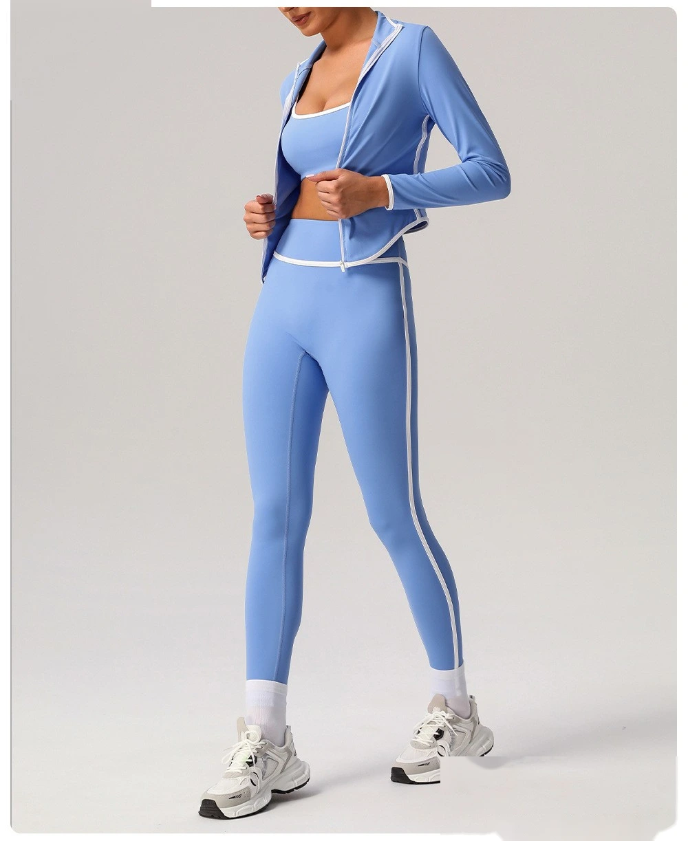 Customize nude contrast high waist yoga pants, run and exercise, and wear tight hip-lifting sports pants detail