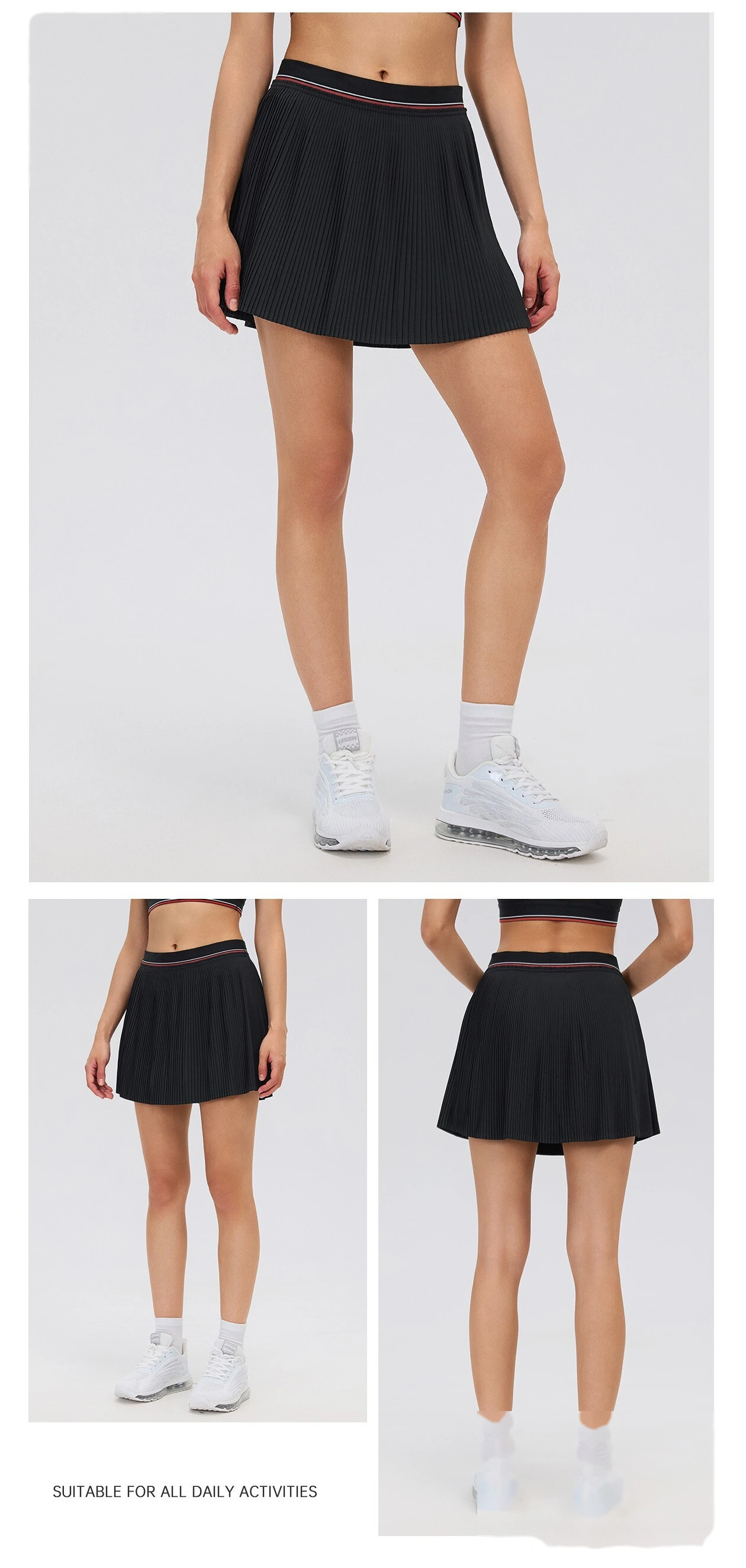 Solid Sports Tennis Skirt, Anti-Chafing Athletic Skort with Inner Shorts, Lightweight Sports Skirts for Running Gym detail