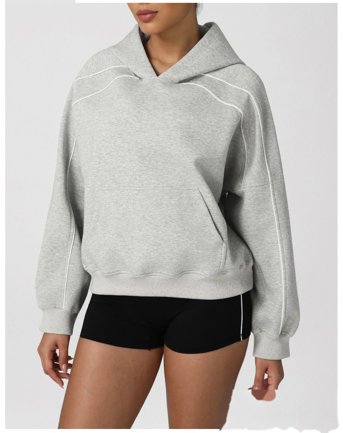 Customized autumn and winter loose, thickened casual sports running hooded long-sleeve training fitness sweatshirt detail