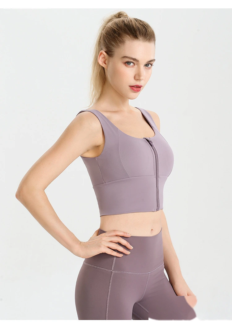 Womens zip up sports bras workout fitness training crop tops detail