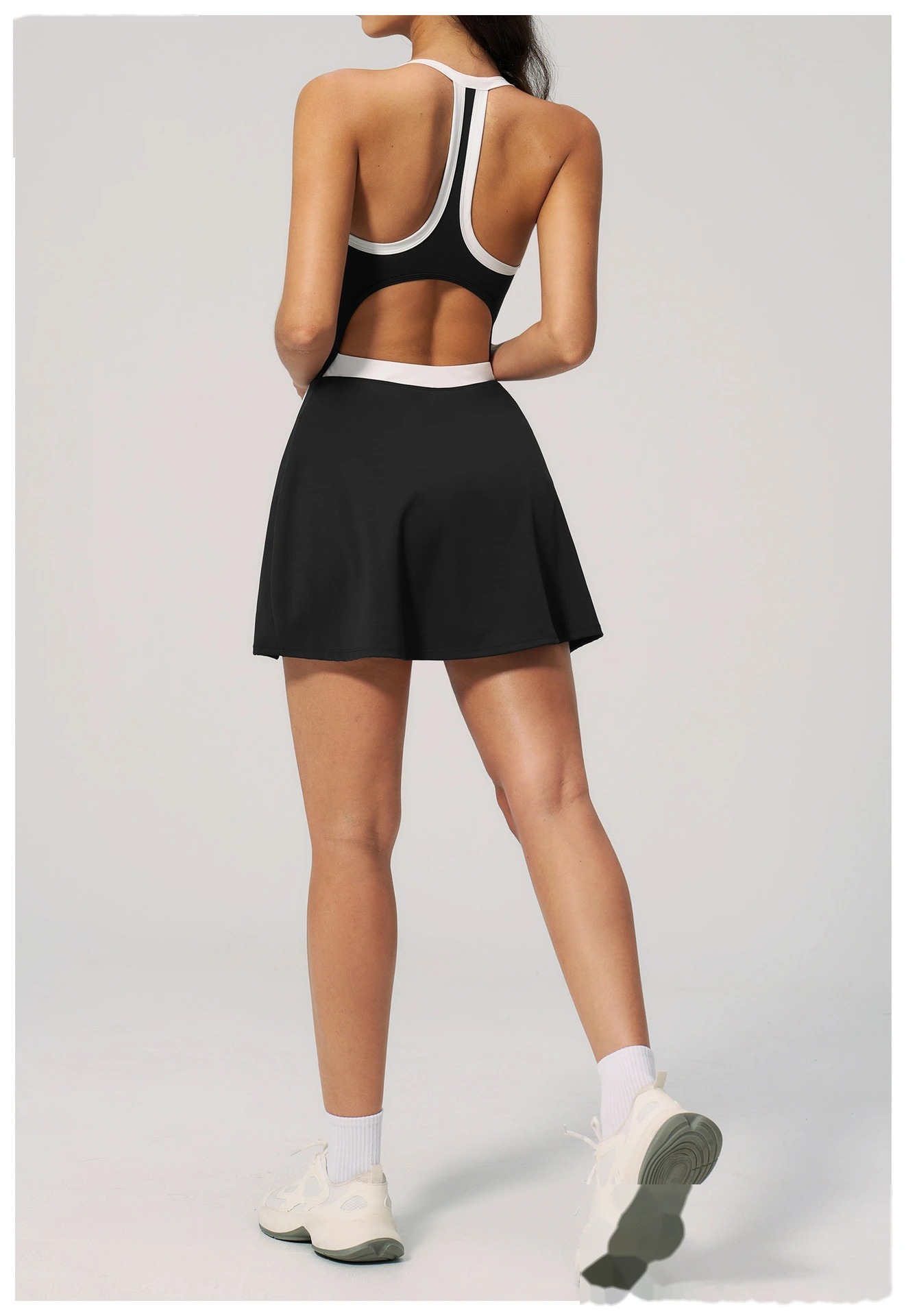 Women's Short Quick Dry Yoga Dress, Hollow Out Design, Naked Feel Slim Breathable Sports Fitness Dress detail
