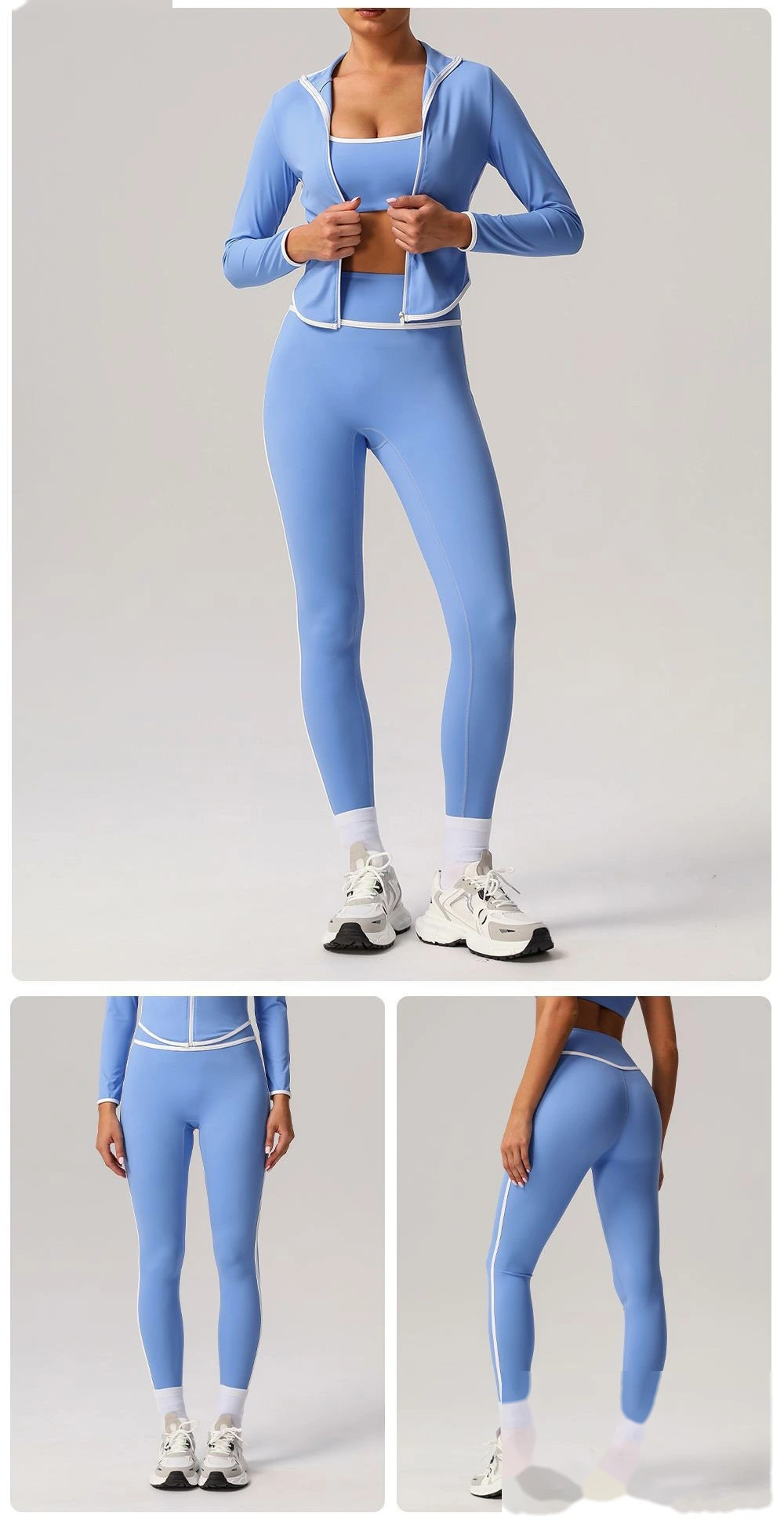 Customize nude contrast high waist yoga pants, run and exercise, and wear tight hip-lifting sports pants detail