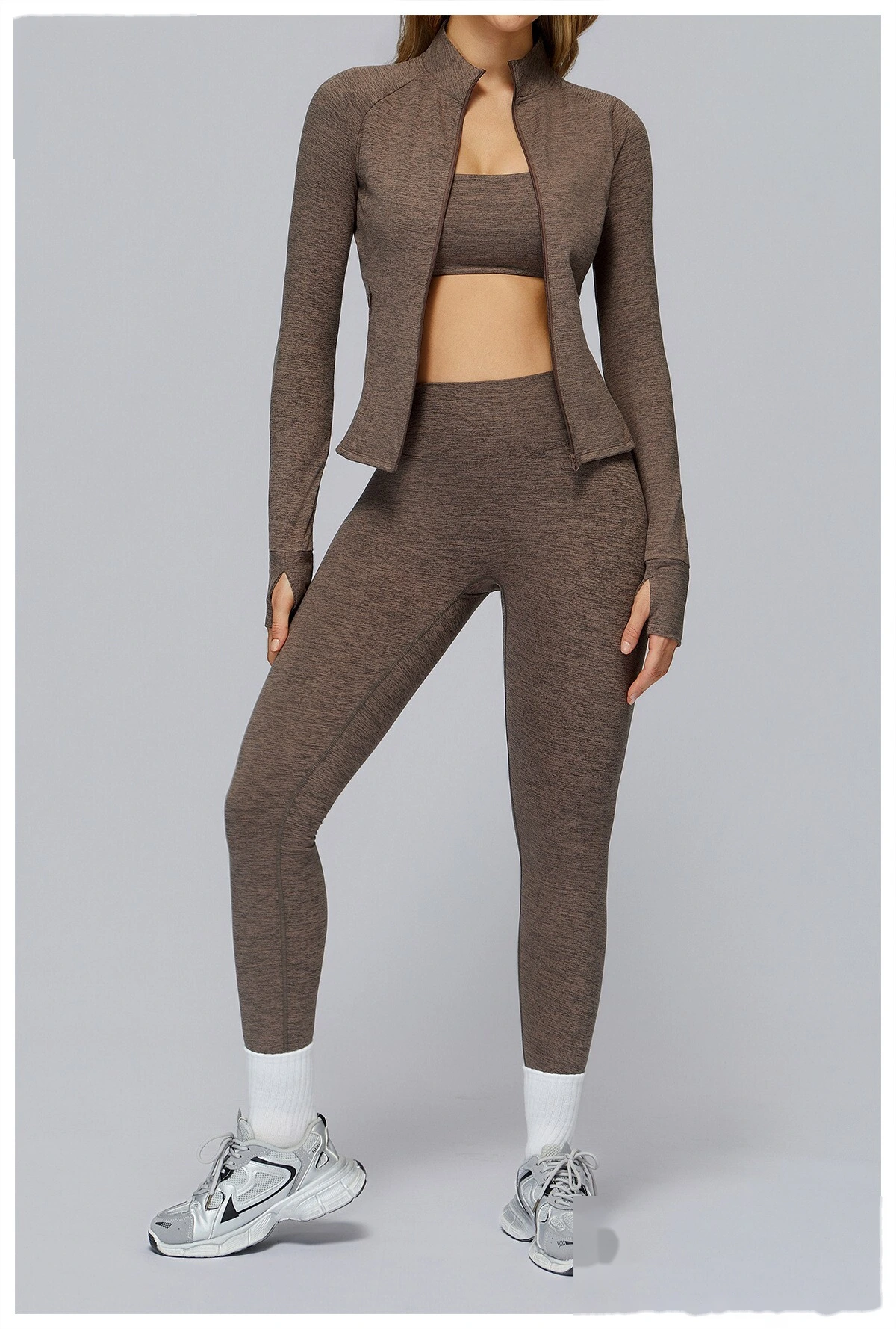Customized long sleeve jacket zipper pocket quick-drying tight top outdoor sports running fitness jacket detail