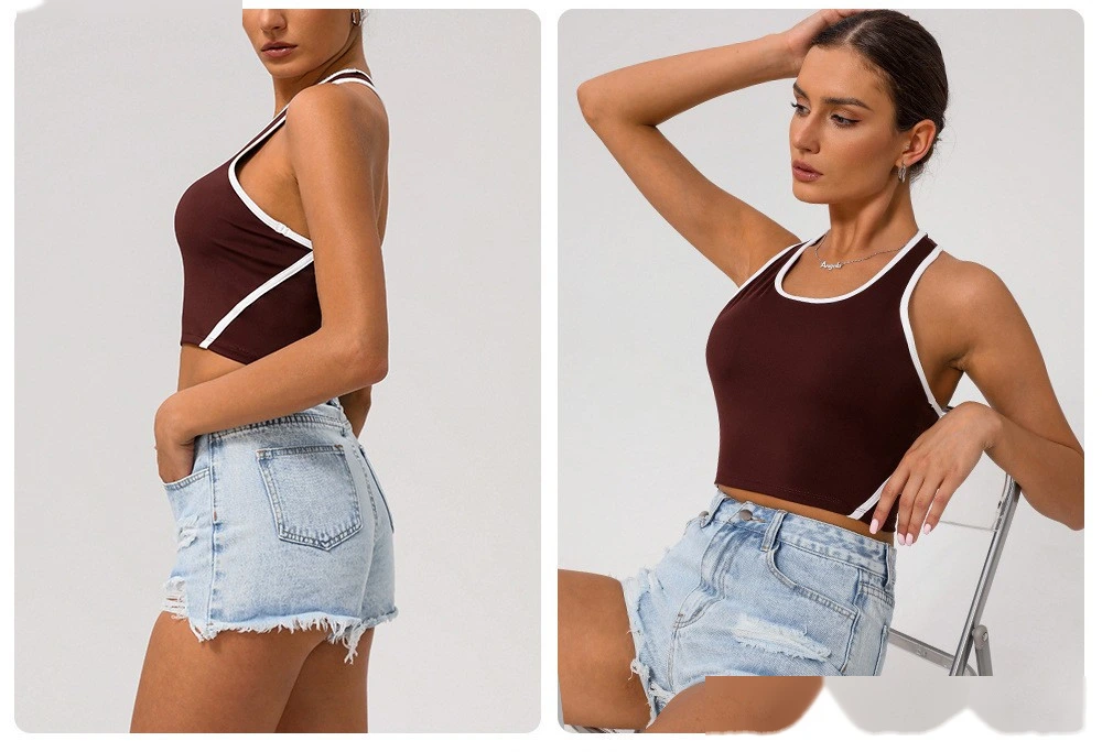 Custom-made tight-fitting nude contrast sports fitness underwear female worker word beautiful back yoga vest detail