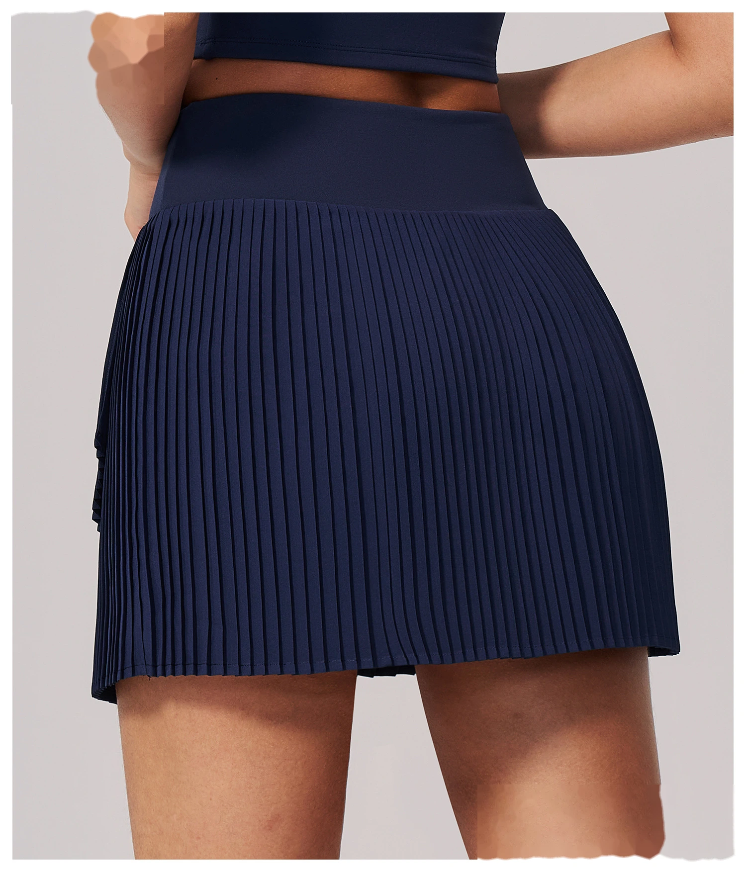 Women Summer Activewear Suit, Stretch Yoga Top + Anti-Exposure Pleated Tennis Skirt, Lightweight Fitness Outfit detail