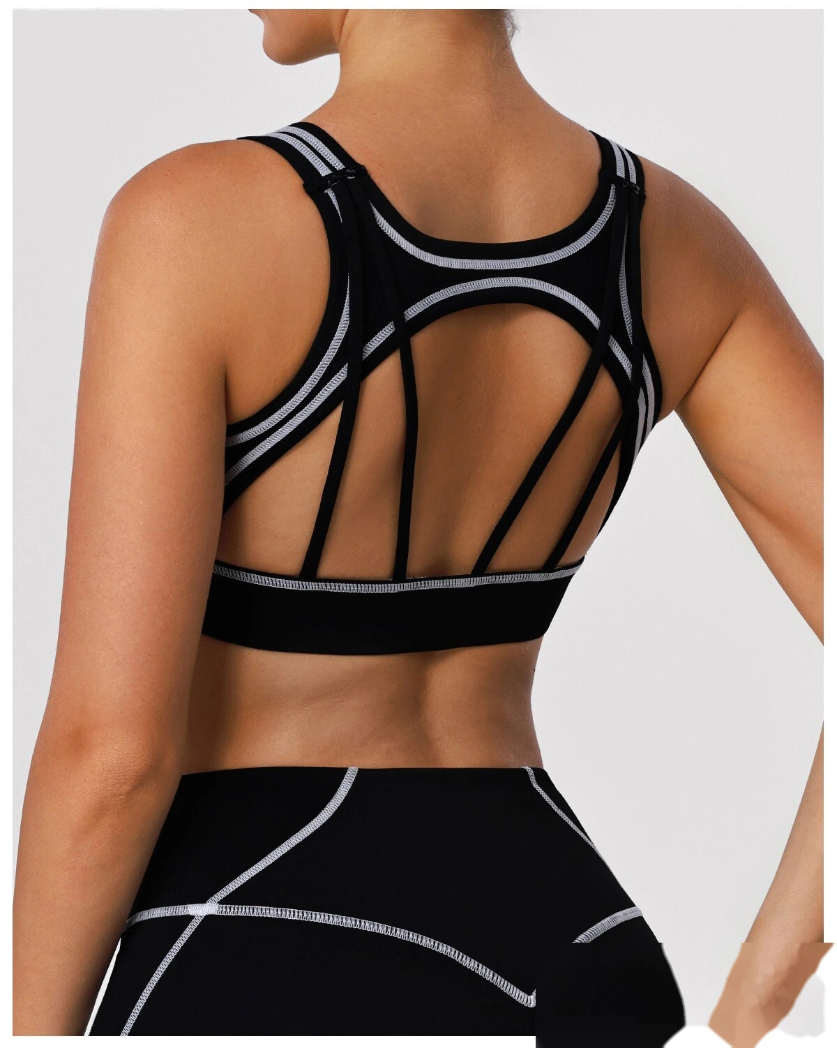 Custom Color Block Yoga Sports Bra - Shockproof Cutout Open Back Padded Workout Tank Top detail