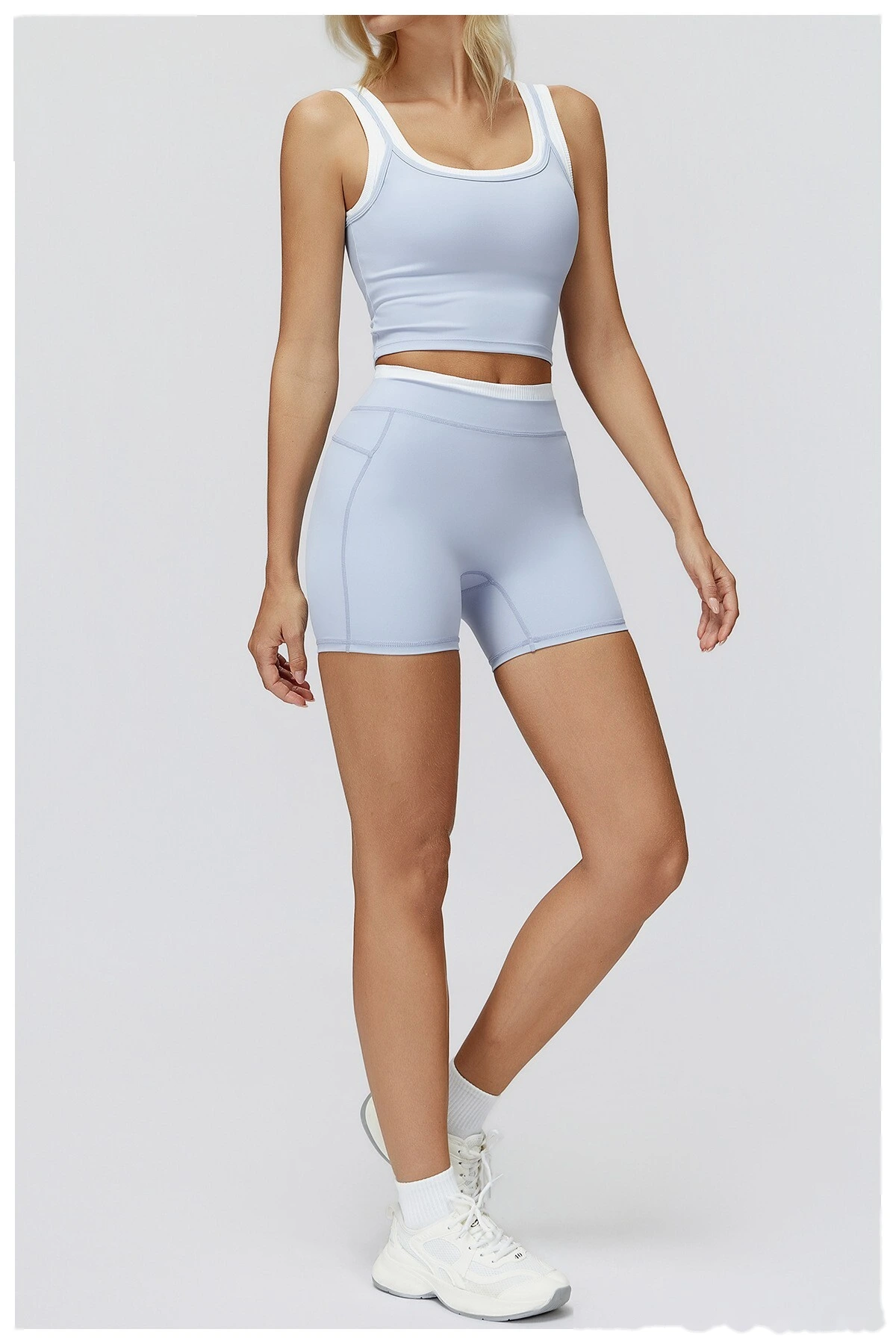 Customizable Naked-Feel Sports Shorts | Women's Contrast Ribbed High-Waist, Tight-Fit Yoga & Running Style detail