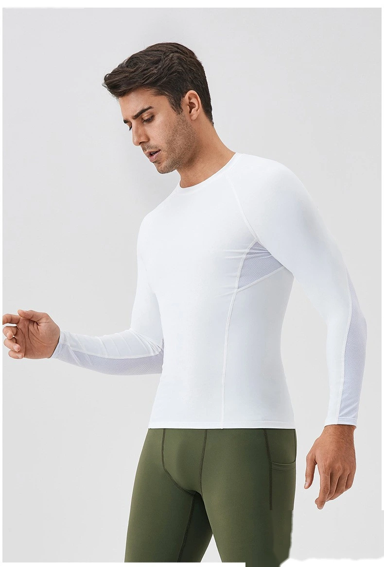Customized men's long-sleeved tight T-shirt sports fitness clothes detail