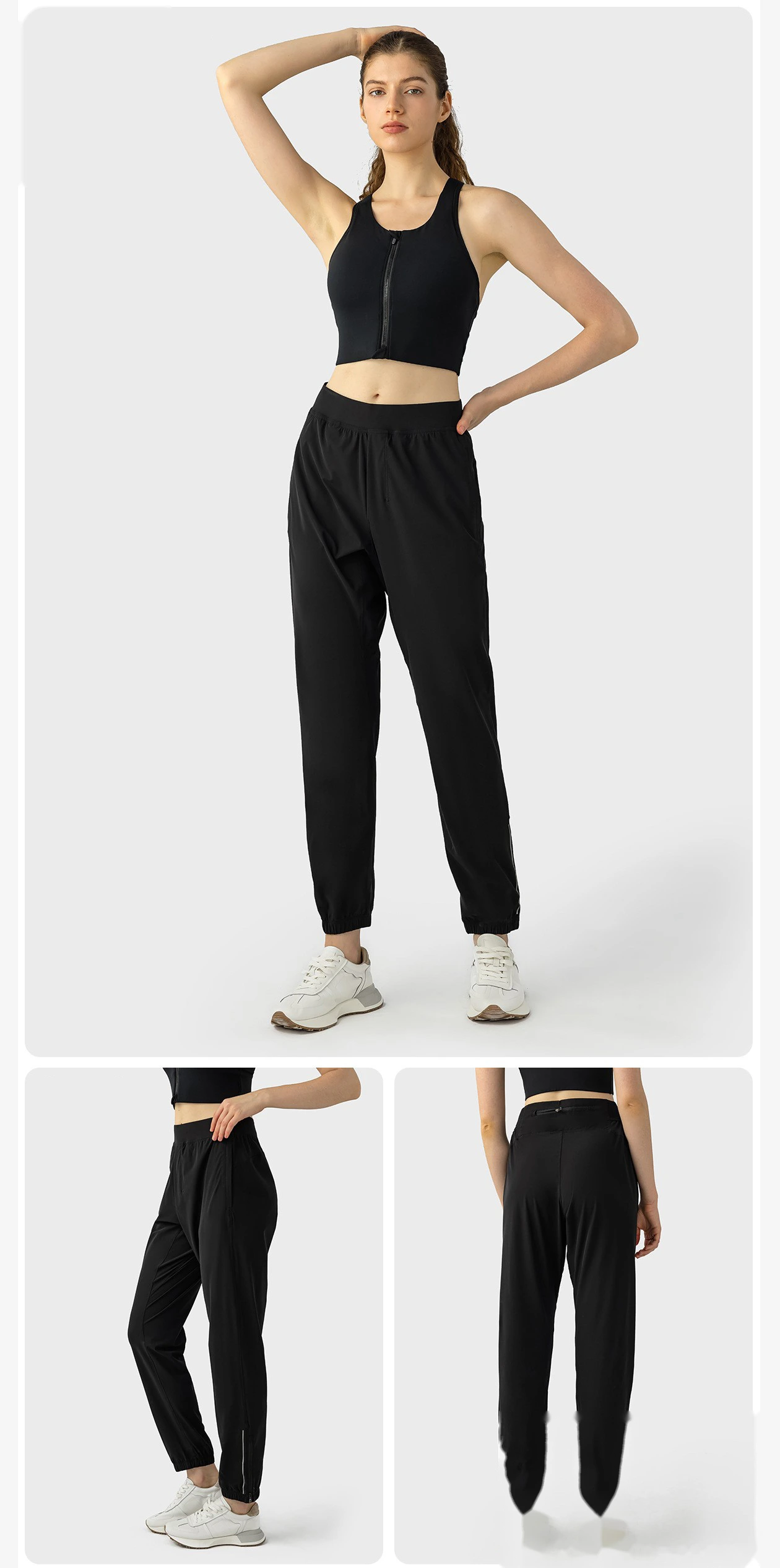 Yoga fitness casual pants with high waist and thin feet, zipper fitness leg-binding sweatpants for women detail